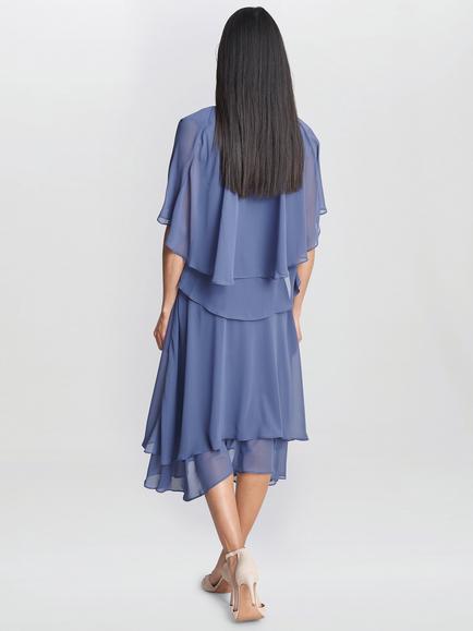 Gina Bacconi Cheryl Tiered Midi Chiffon Dress with Jacket - view 2, Wedgewood