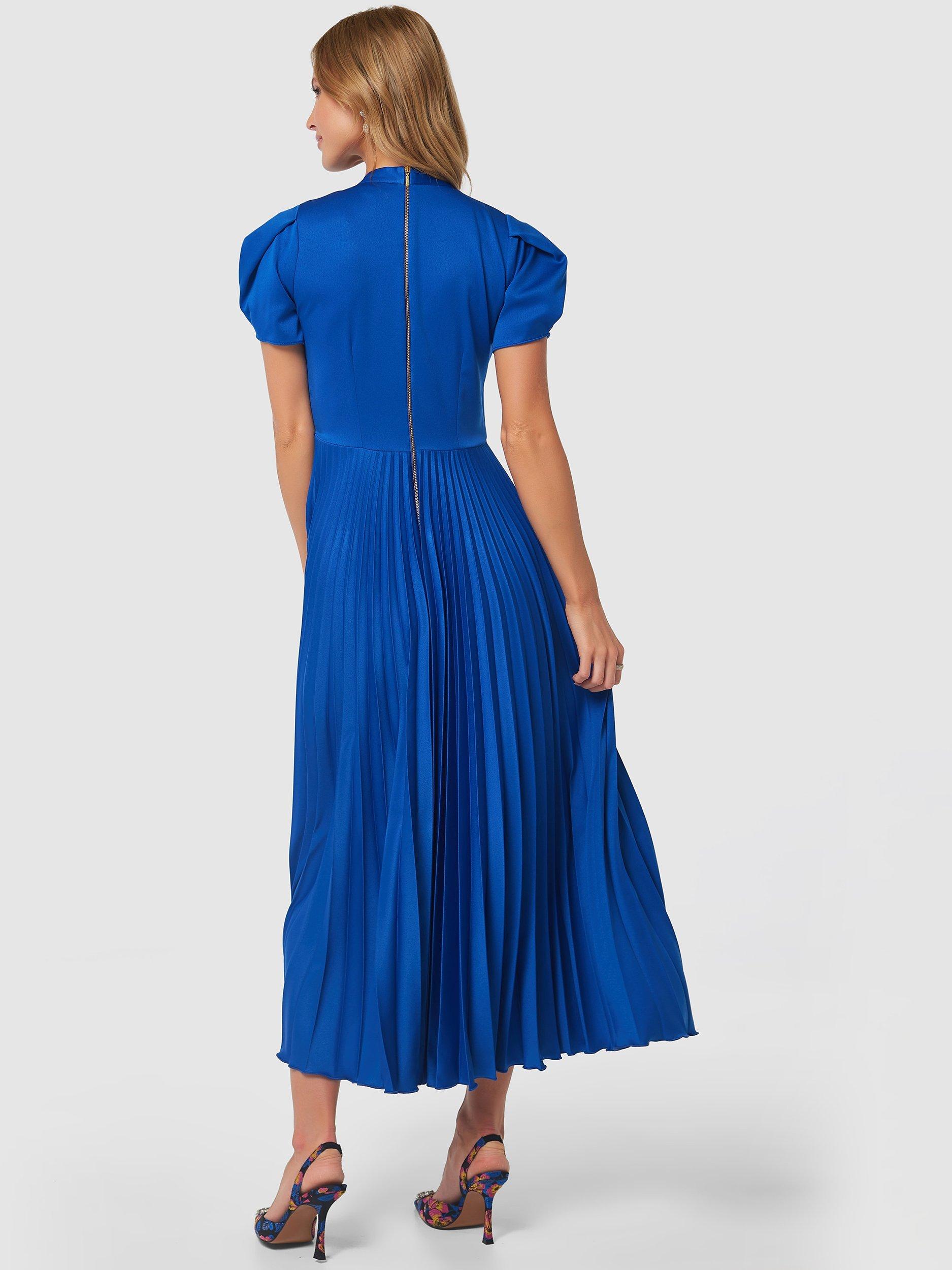 Closet London Puff Sleeve Pleated Midi Dress, Blue, 10