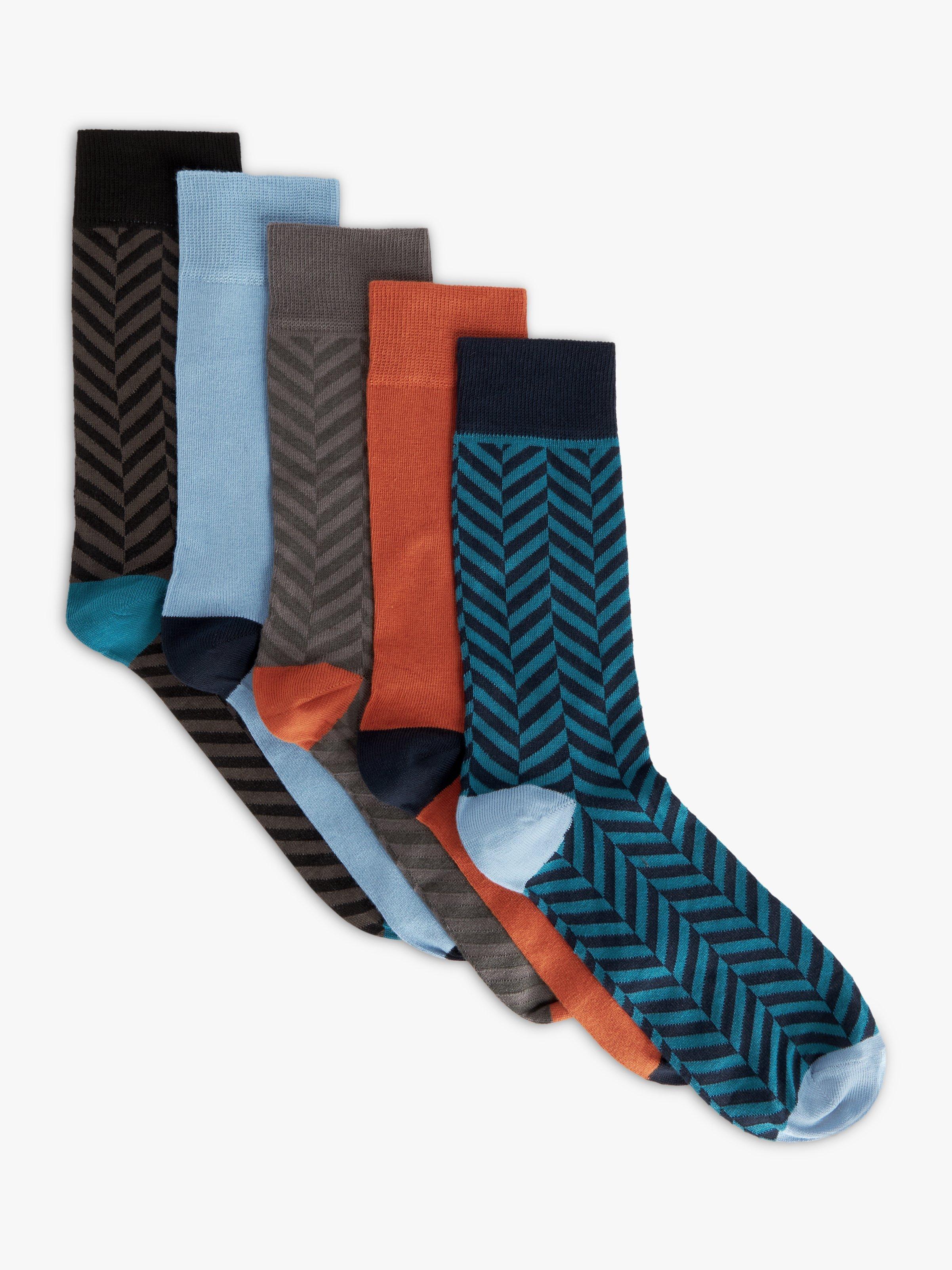 John Lewis ANYDAY Cotton Rich Chevron/Plain Men's Socks, Pack of 5, Multi