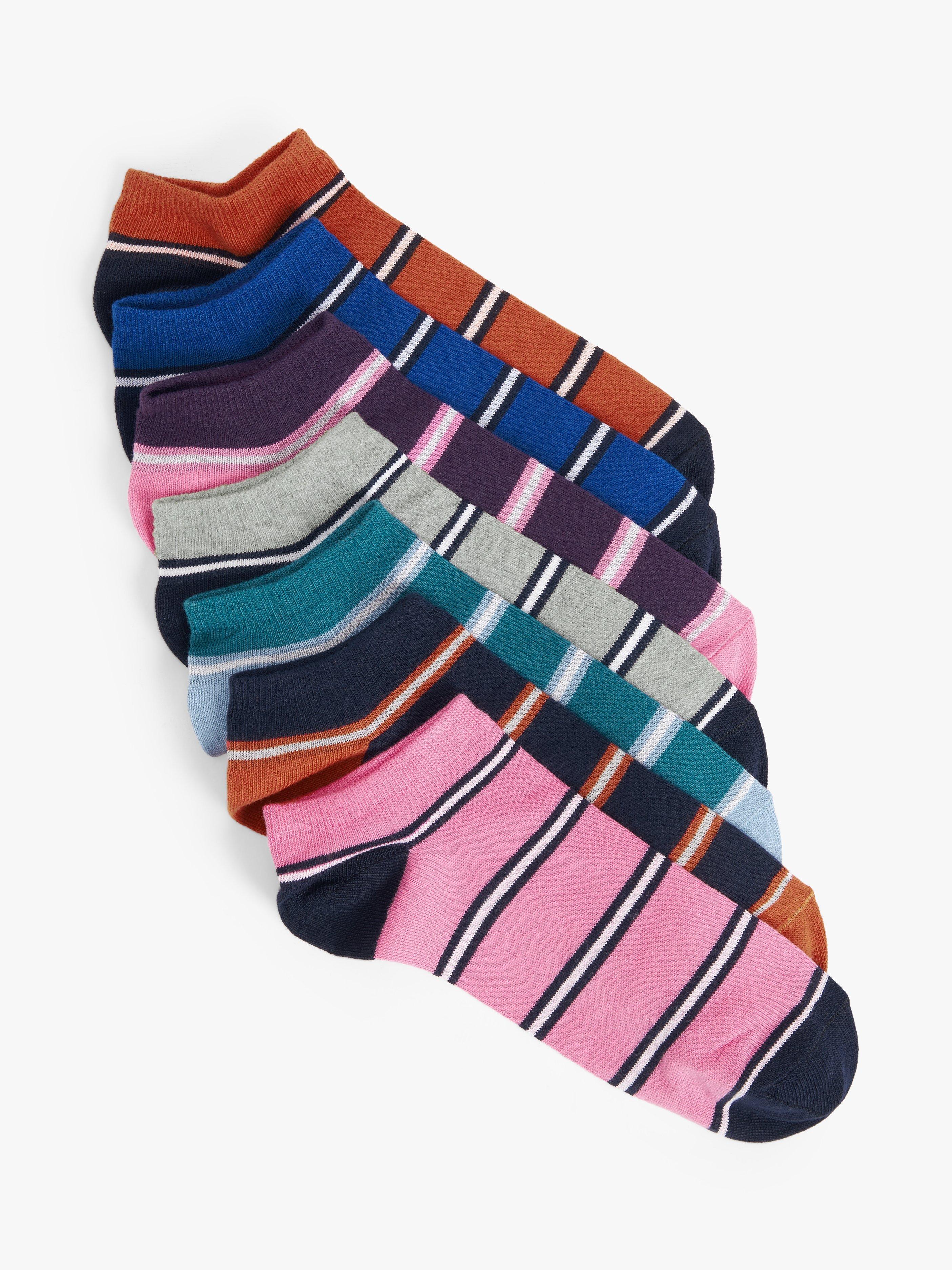 John Lewis ANYDAY Cotton Rich Stripe Trainer Socks, Pack of 7, Multi