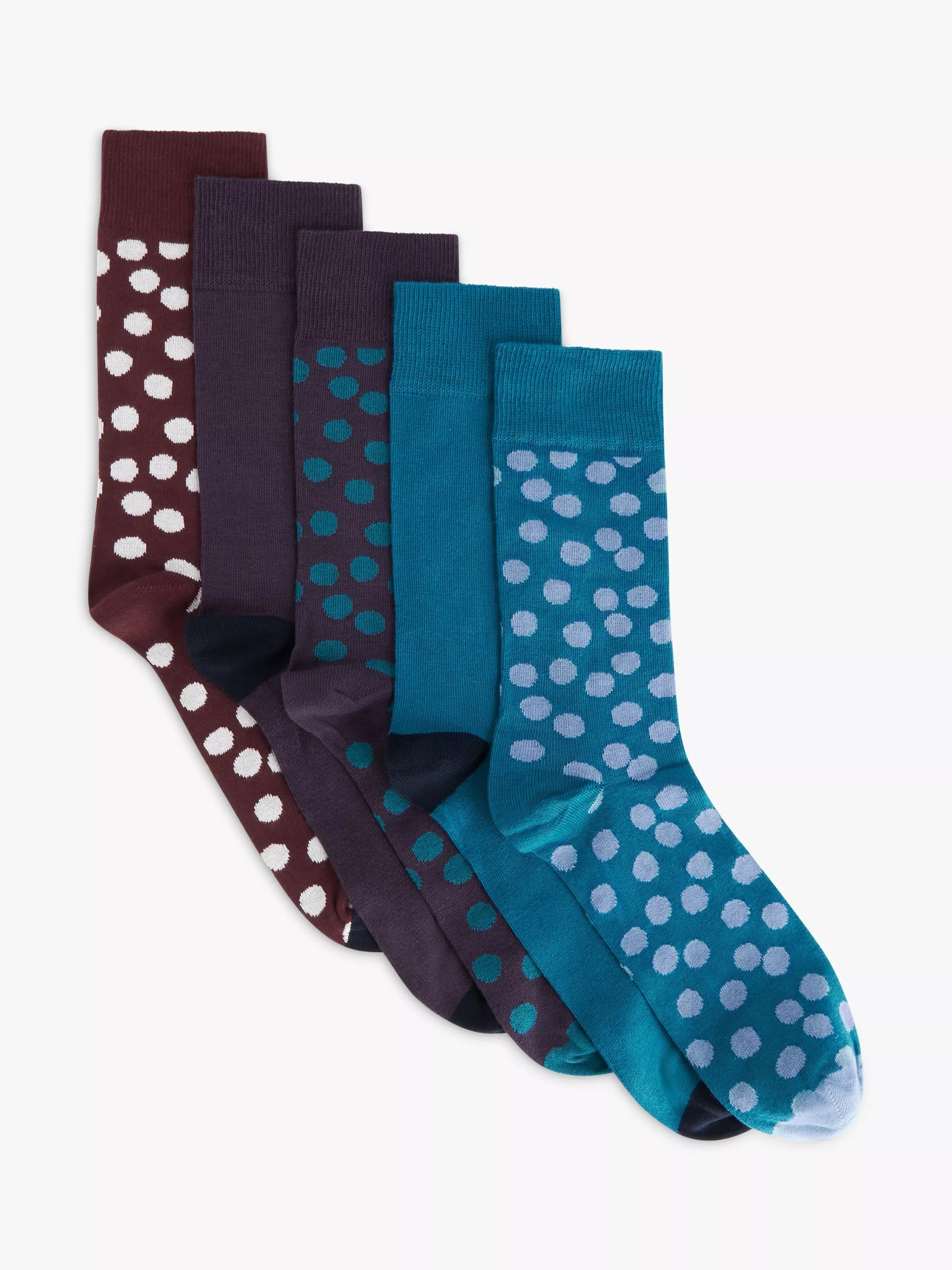 John Lewis ANYDAY Cotton Rich Spot/Plain Men's Socks, Pack of 5, Multi