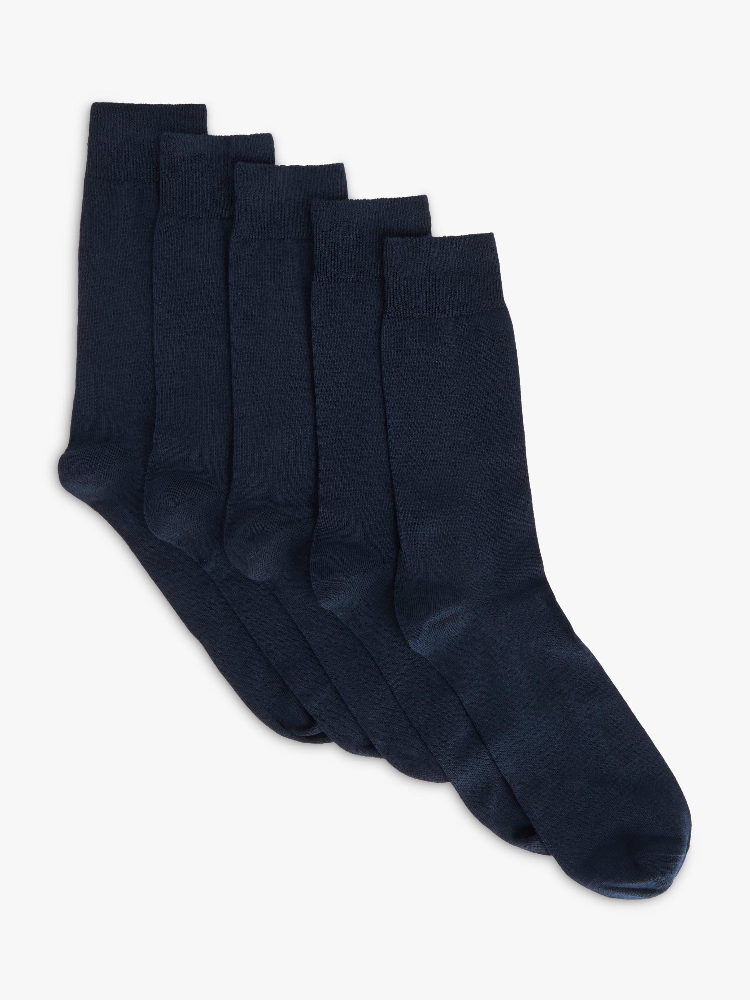 John Lewis ANYDAY Cotton Rich Plain Men's Socks, Pack of 5, Blue Navy
