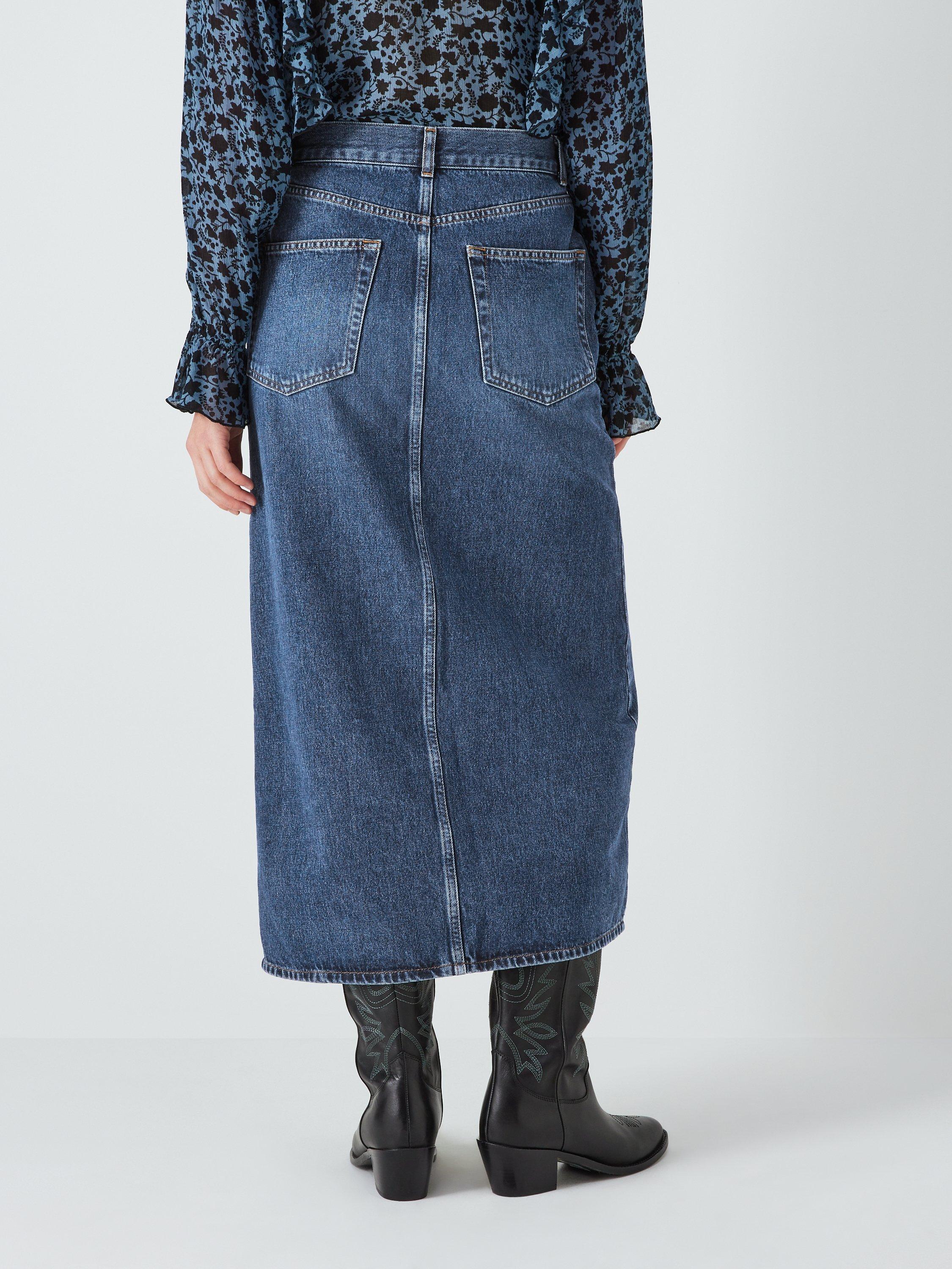 Product image 2 of 6, which shows AND/OR Mimi Denim Midi Skirt, Dark Blue Wash, 6