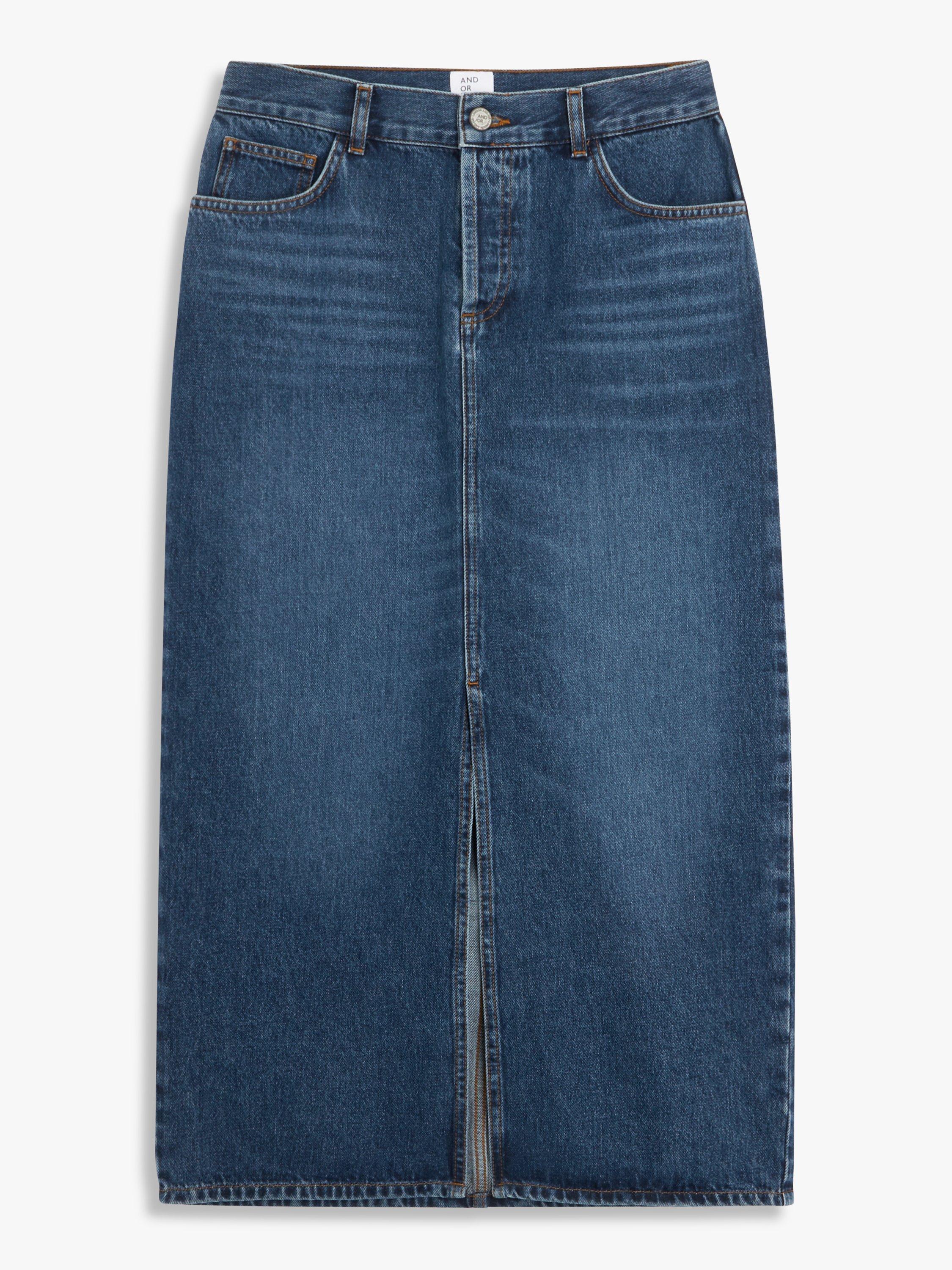 Product image 4 of 6, which shows AND/OR Mimi Denim Midi Skirt, Dark Blue Wash, 6