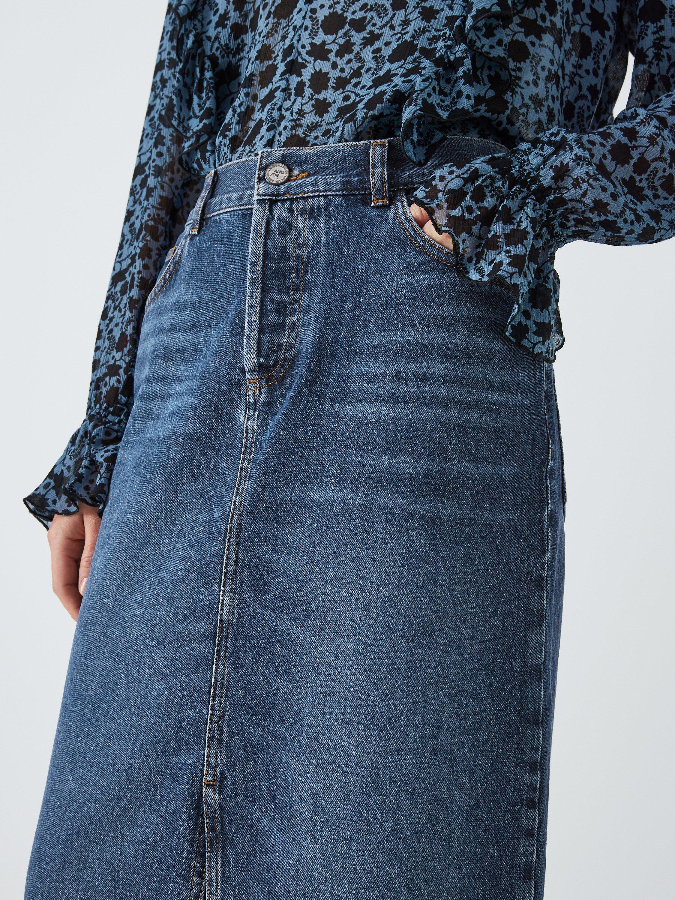 Product image 5 of 6, which shows AND/OR Mimi Denim Midi Skirt, Dark Blue Wash, 6