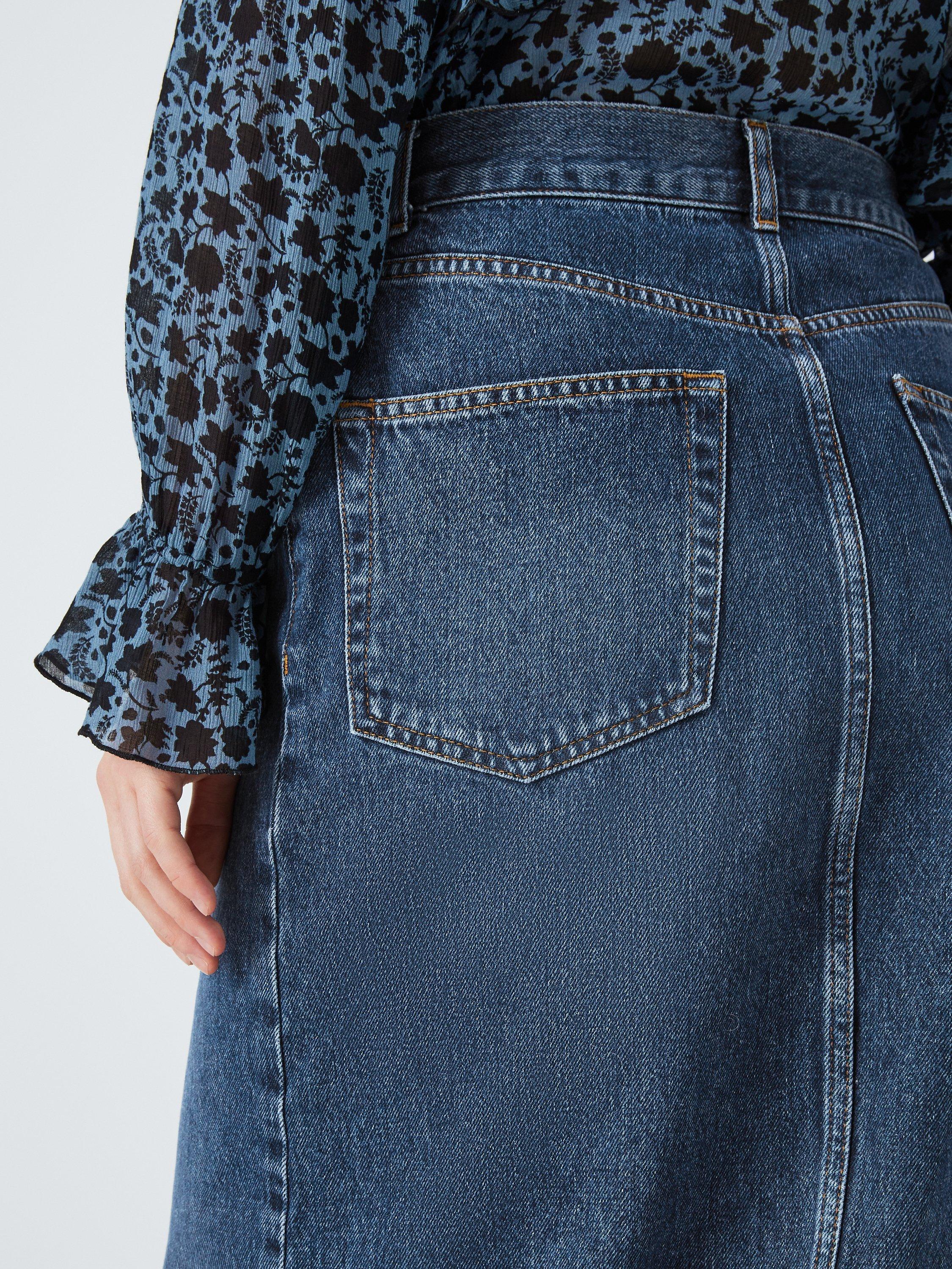Product image 6 of 6, which shows AND/OR Mimi Denim Midi Skirt, Dark Blue Wash, 6