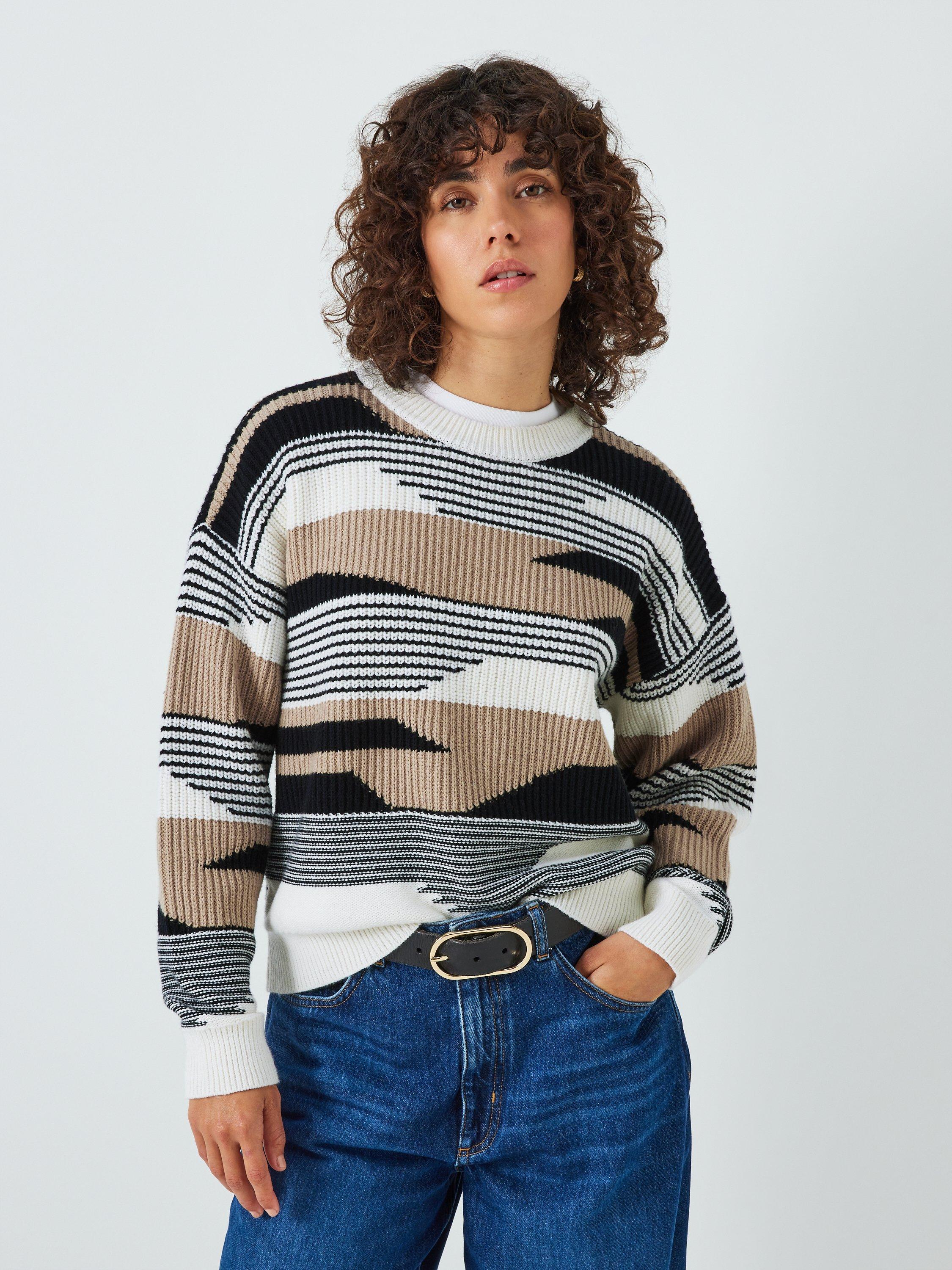 AND/OR Bonnie Abstract Stripe Wool Blend Jumper, Cream/Black