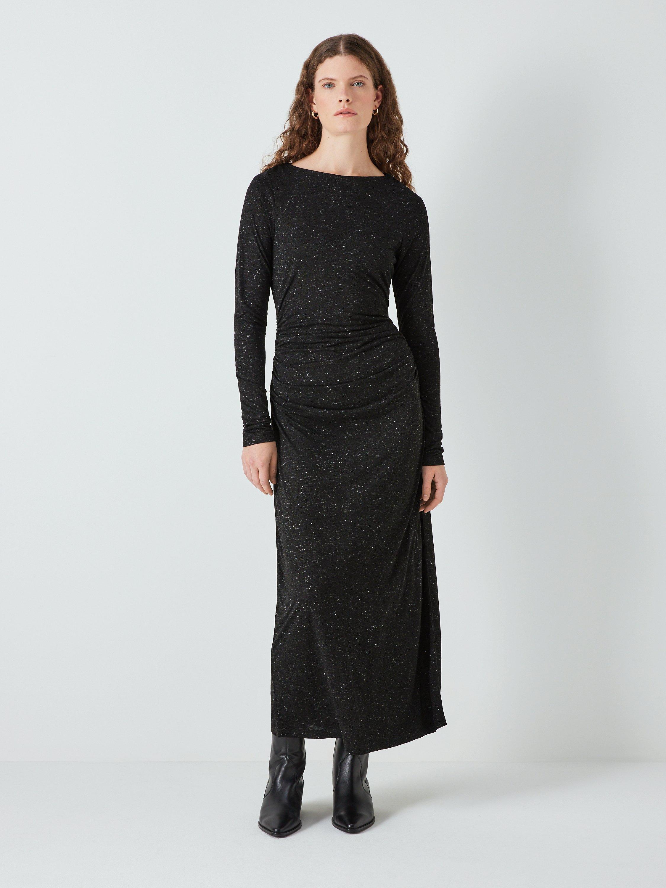 AND/OR Layla Metallic Thread Ruched Maxi Dress, Black