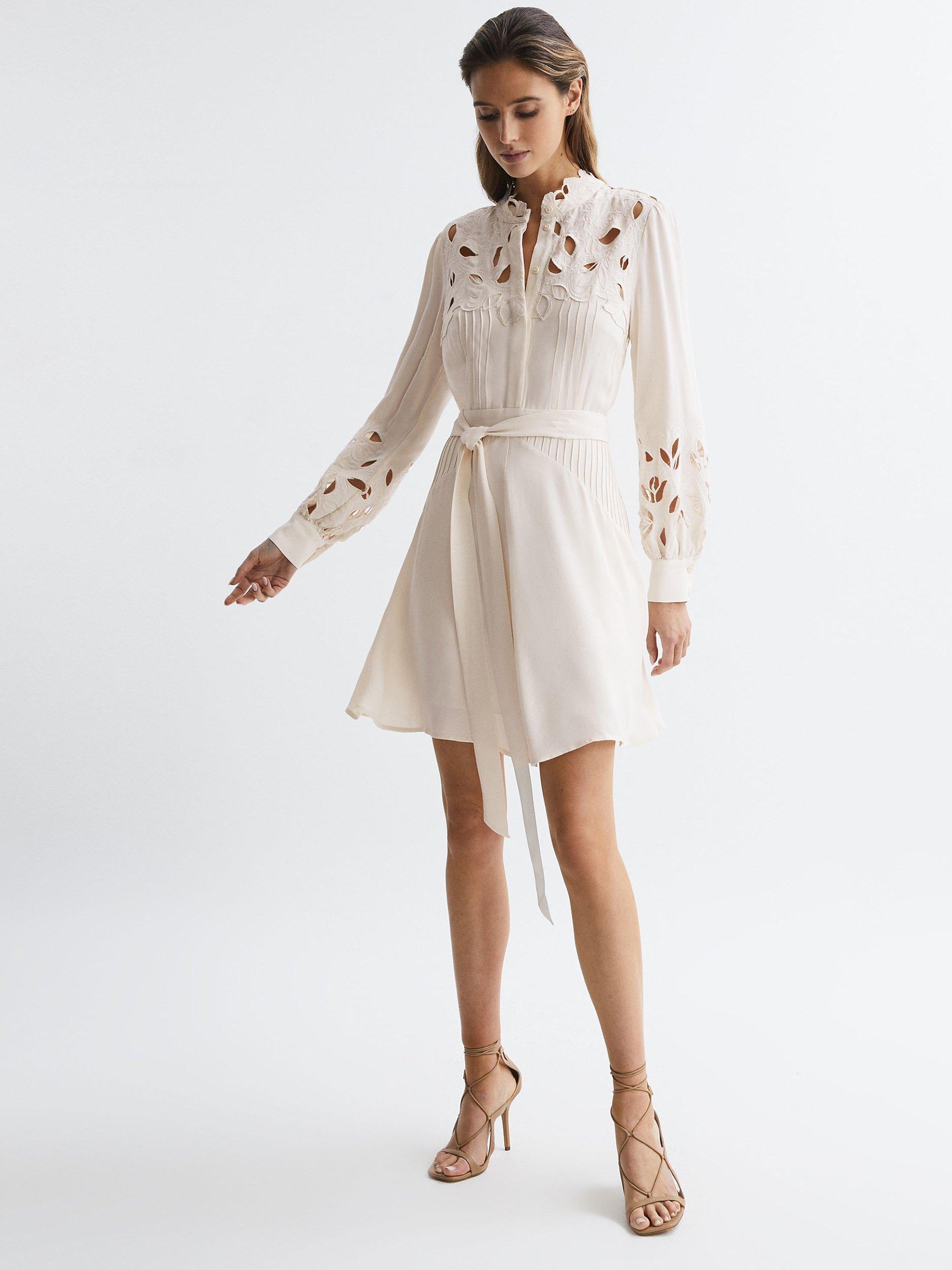 Reiss Clara Lace Cut Out Mini Dress, Ivory