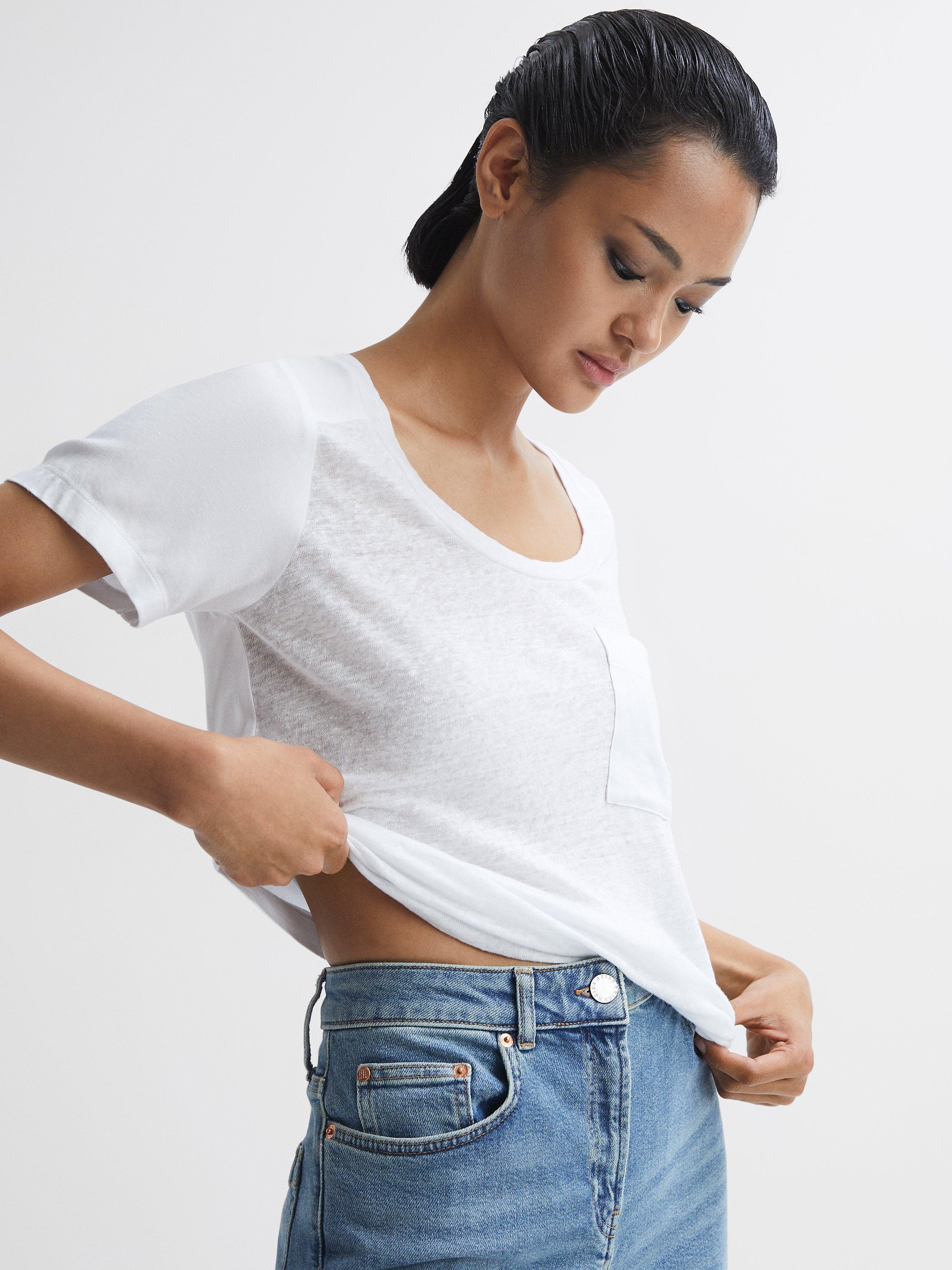 Reiss Camilla Linen Tee, White, M