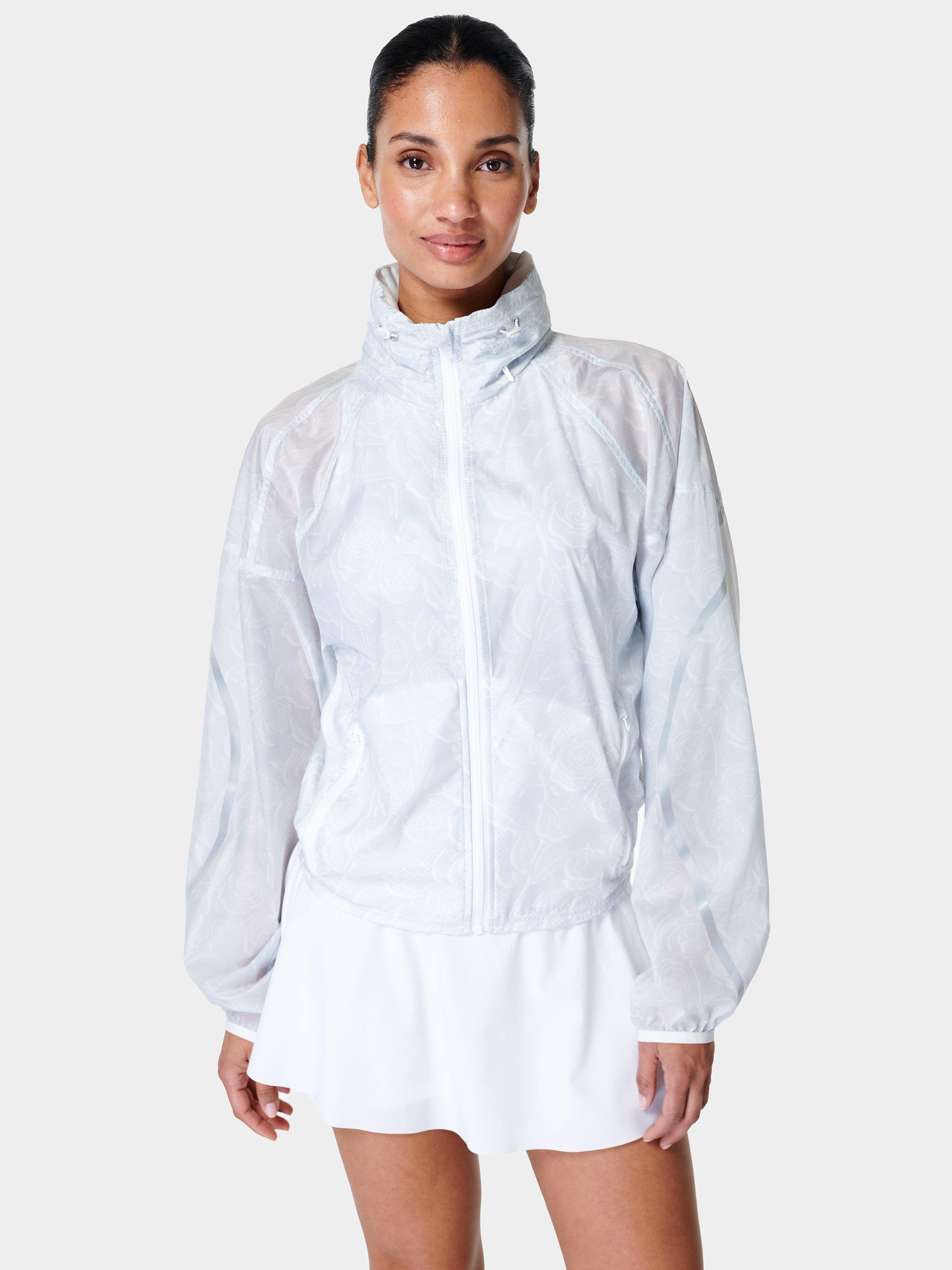 Sweaty Betty Pack Away Lightweight Jacket, White Tonal Lace Print