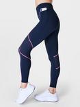 Sweaty Betty Zero Gravity 7/8 Running Leggings, Navy Blue/Hot Pink P