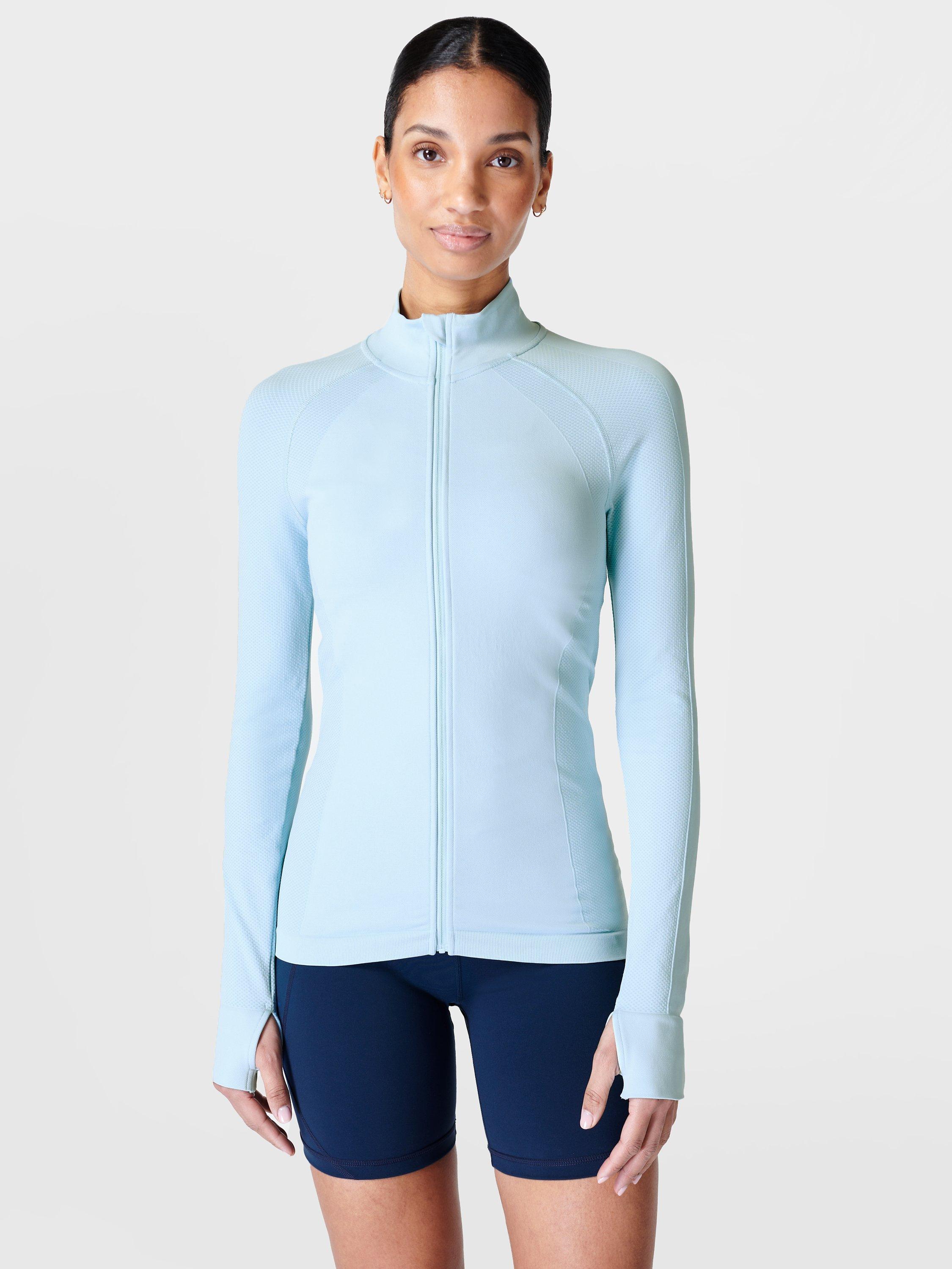 Sweaty Betty Athlete Doubleweight Seamless Zip-Up Jacket, Ice Blue