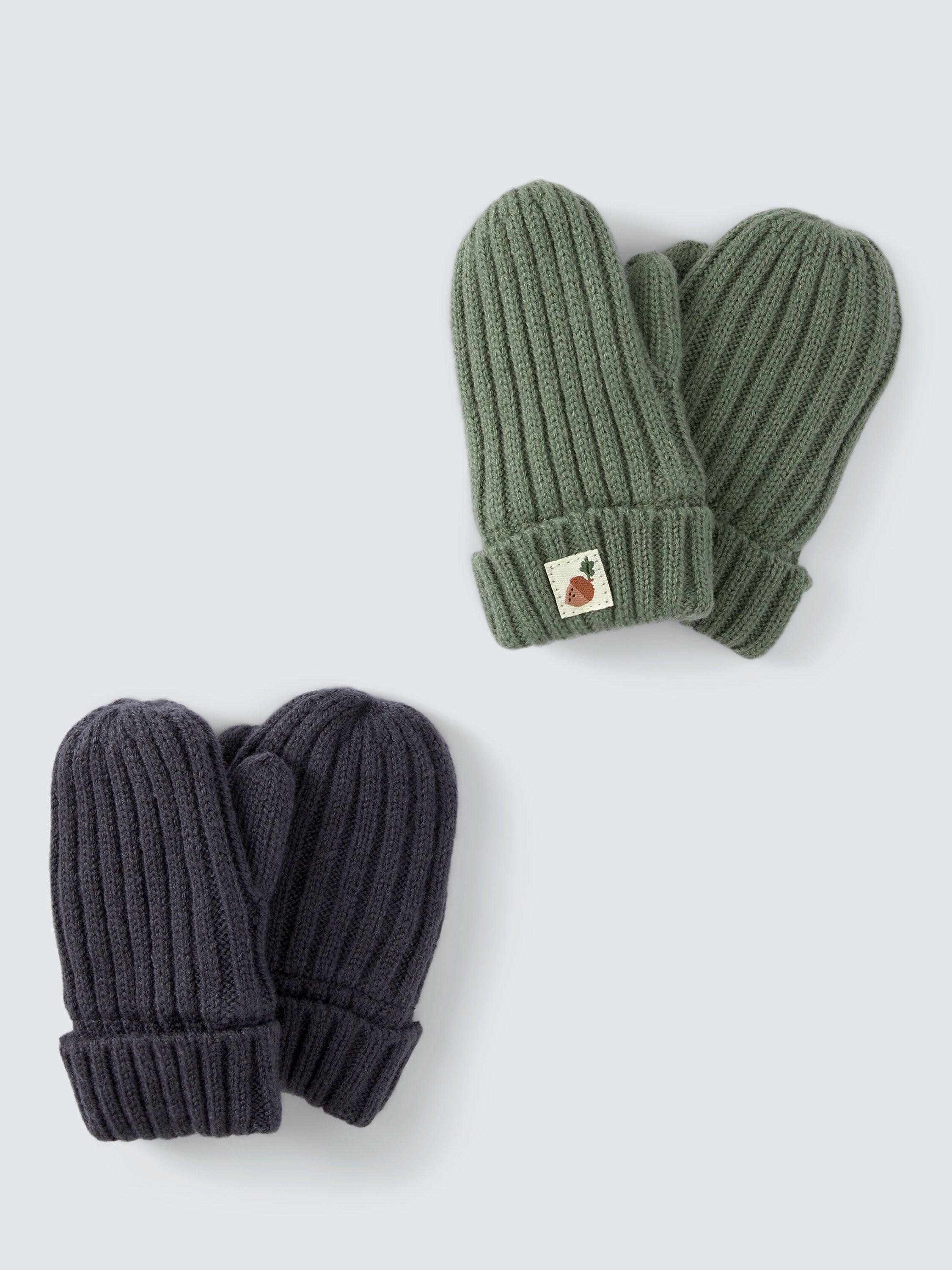 John Lewis Baby Solid Mittens, Pack of 2, Green/Grey