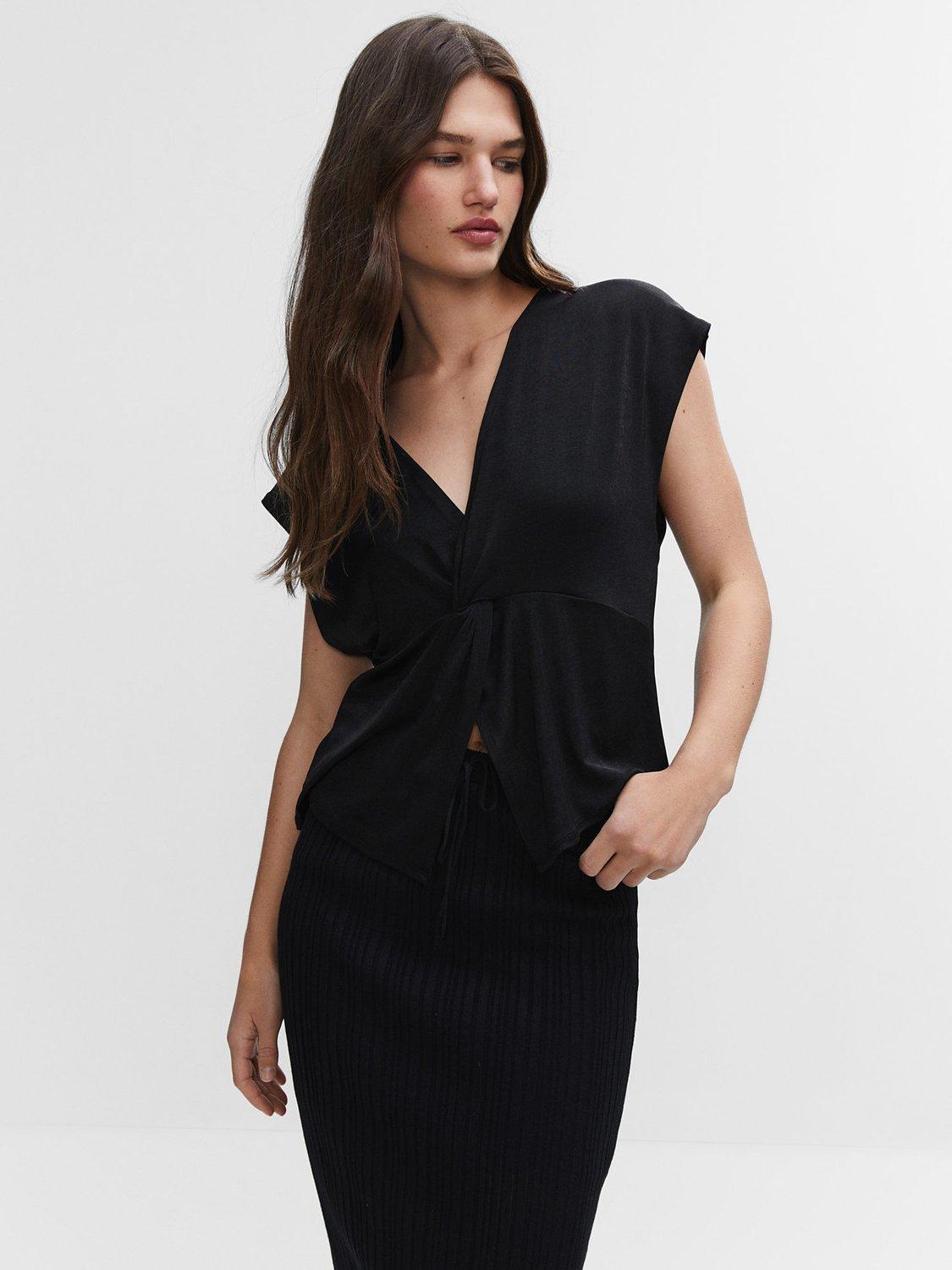 Mango Knot Detail Crystal T-Shirt, Black