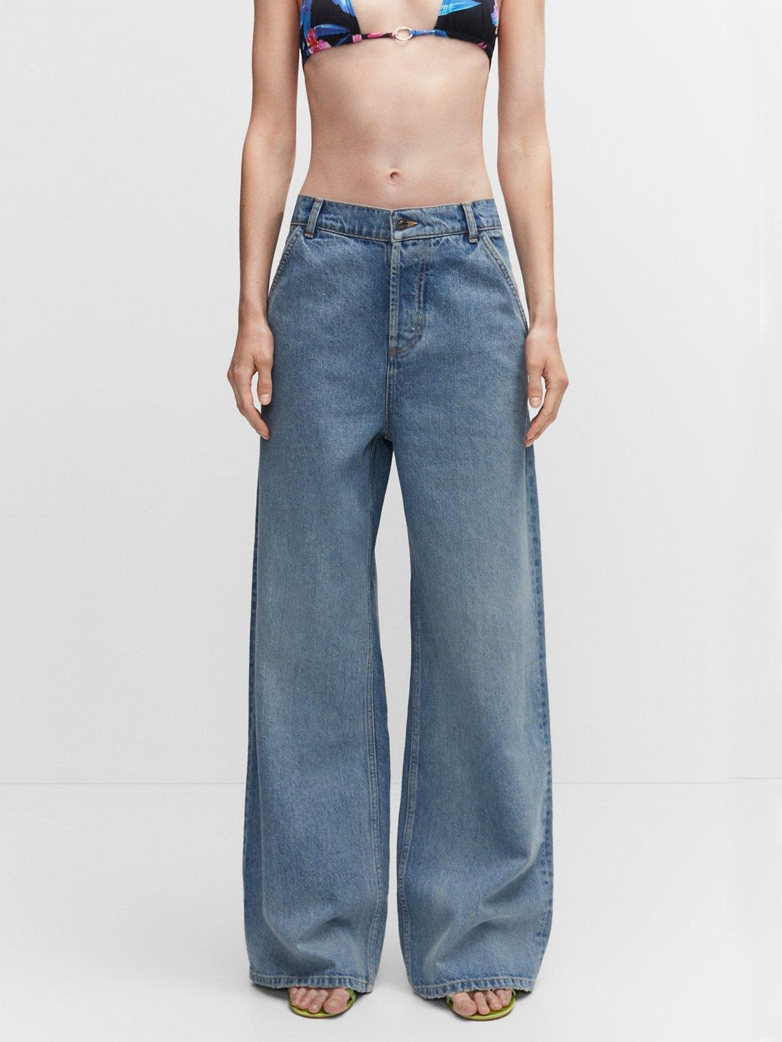 Mango Low Rise Wide Leg Alexa Jeans, Open Blue