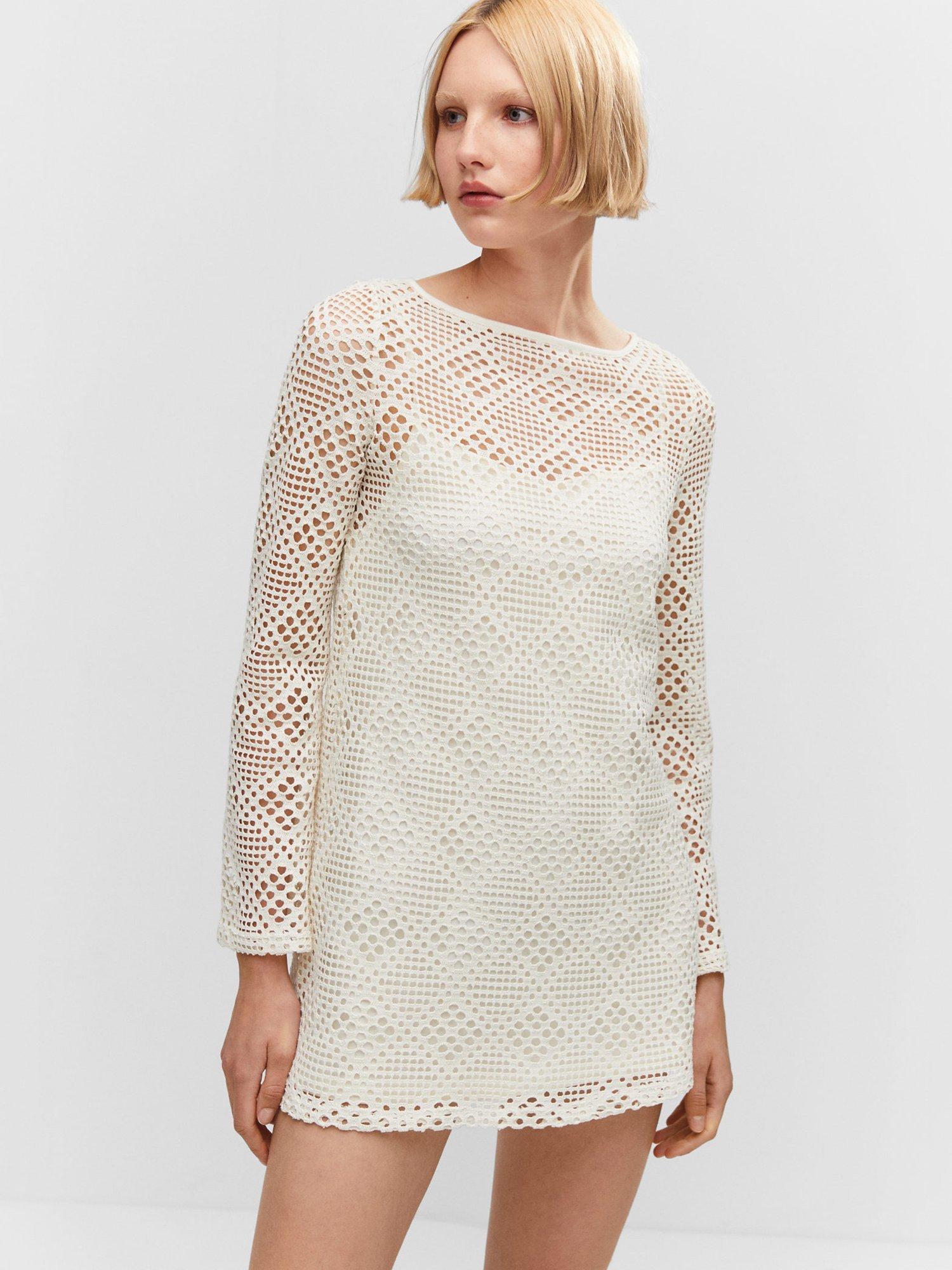 Mango Sandrita Geometric Pattern Dress, Light Beige