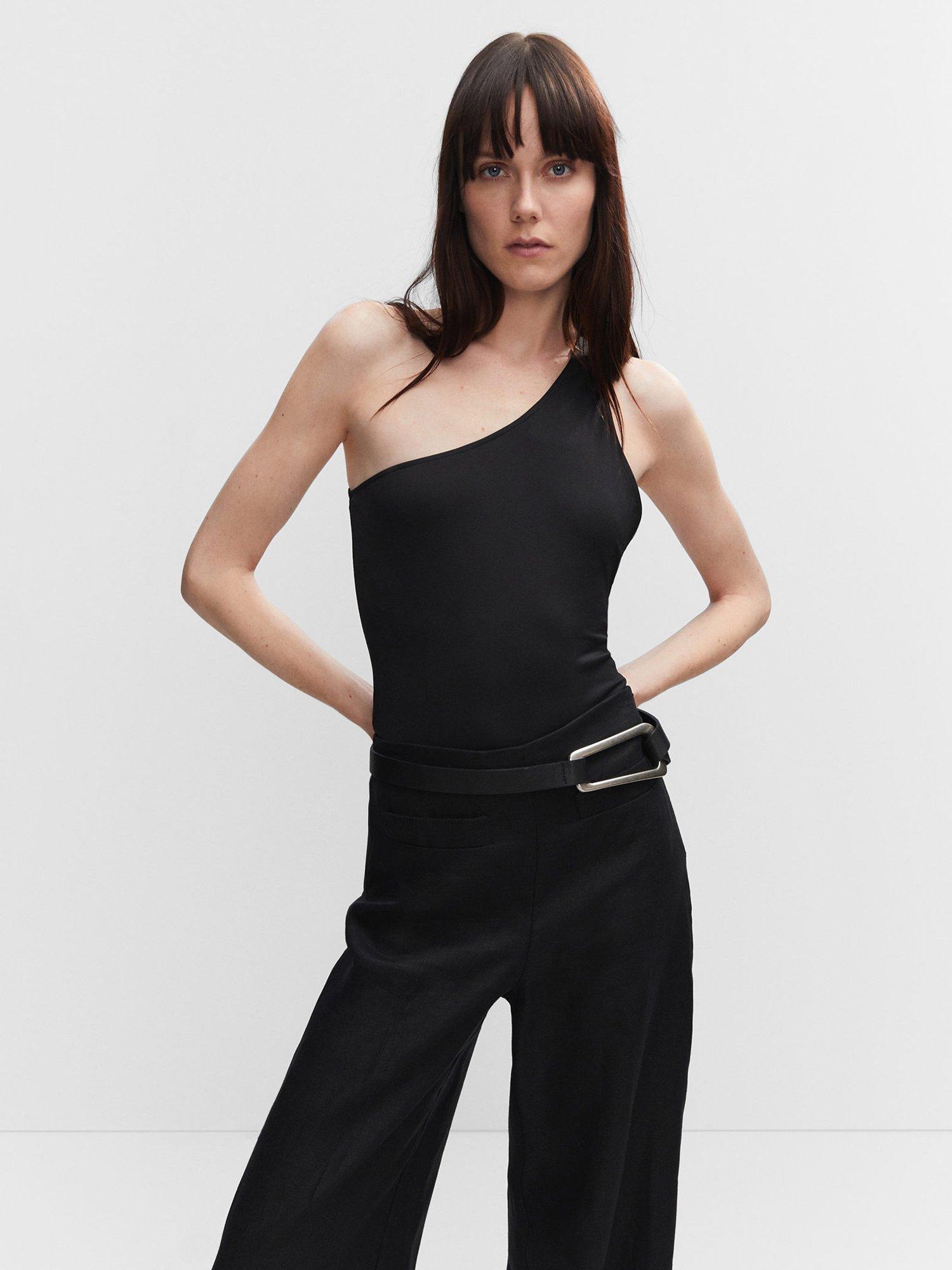 Mango Ruby Asymmetric Open Back Bodysuit, Black