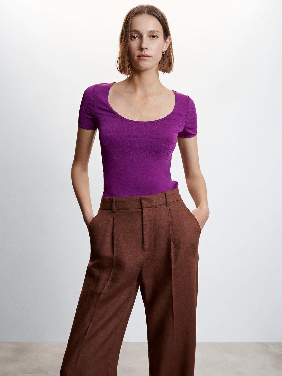 Mango Opal Low Neck T-Shirt, Medium Purple