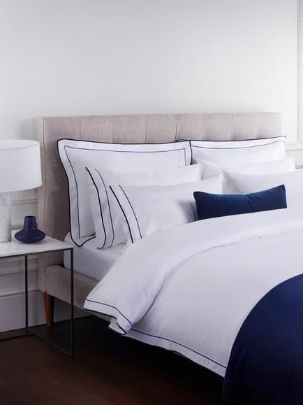 Jasper Conran London 800 Thread Count Egyptian Cotton Satin Bedding, White/Blue