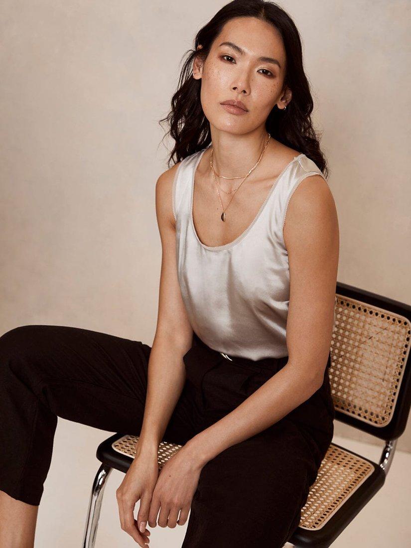 Mint Velvet Satin Crew Neck Vest Top, Natural Natural, 8