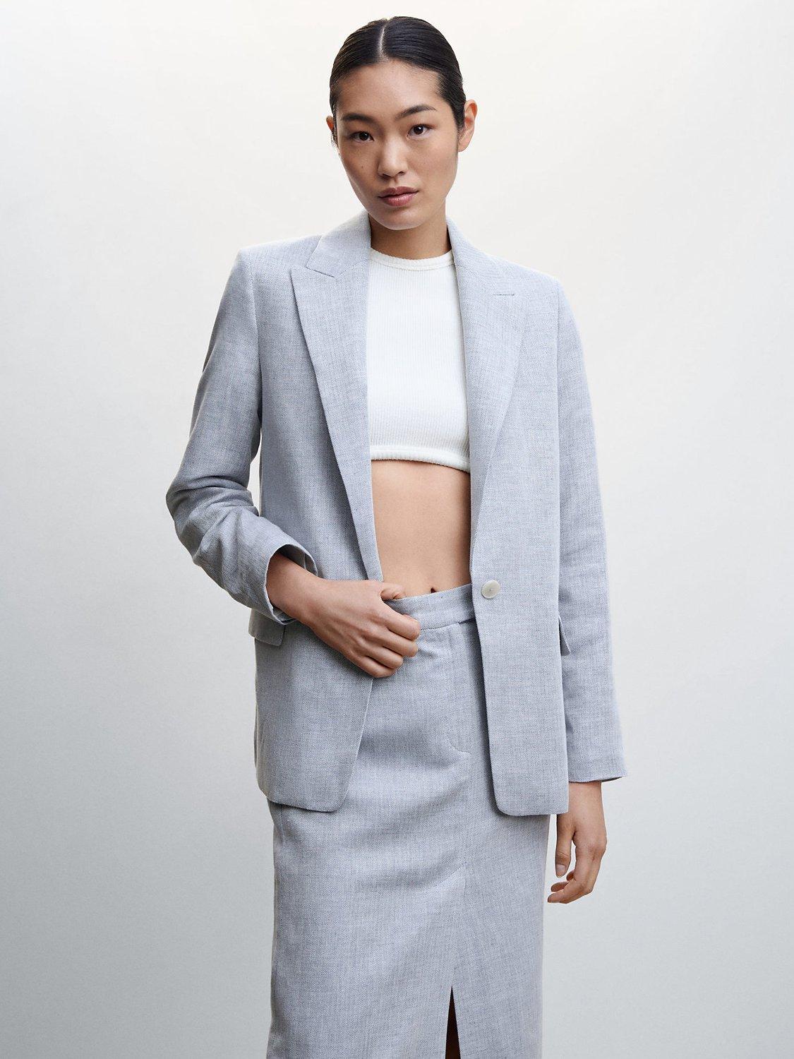 Mango Linen Blend Blazer, Blue