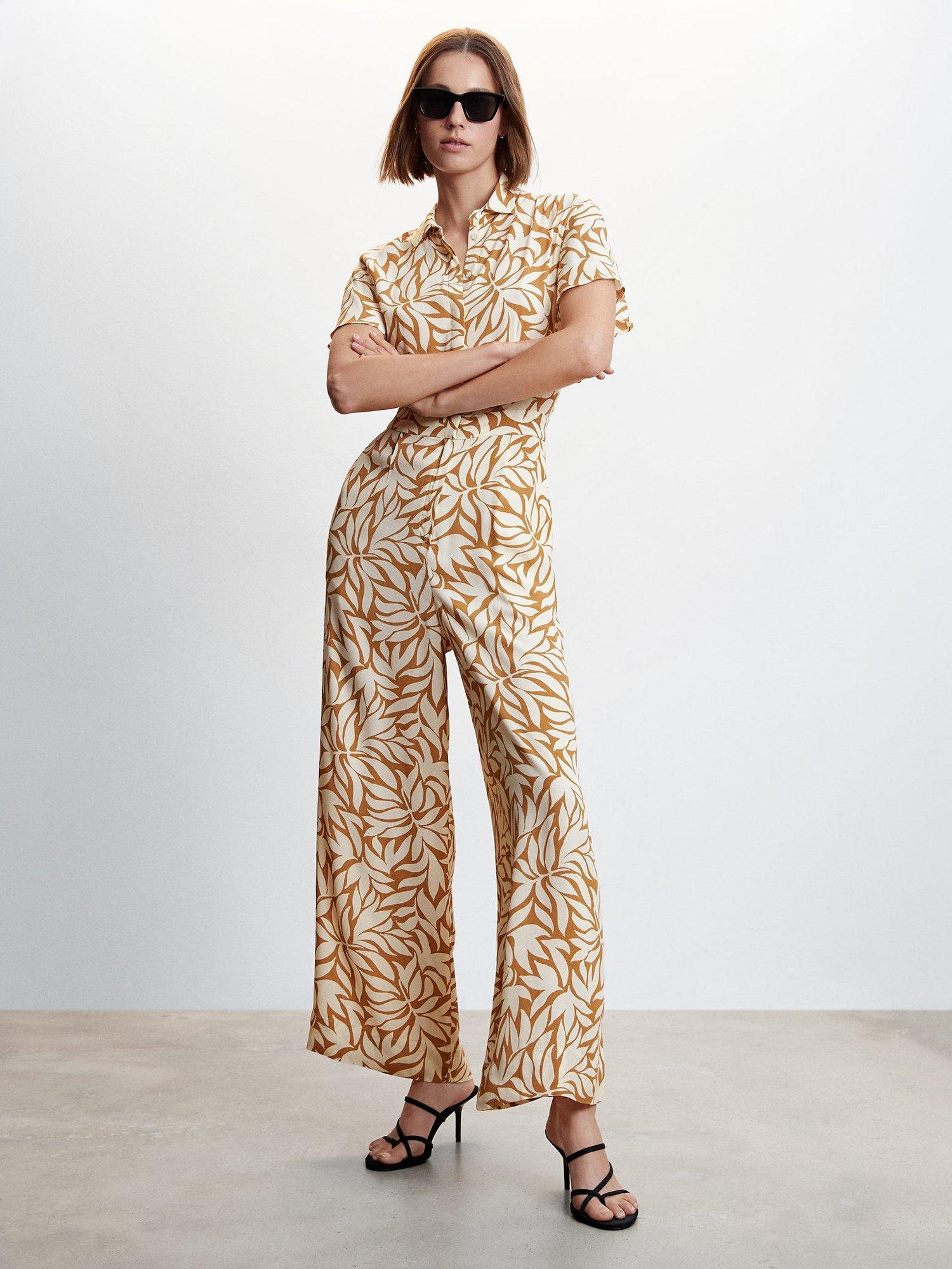 Mango Tulipa Print Jumpsuit, Light Beige