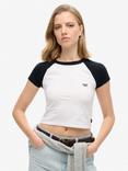 Superdry Cropped Baseball T-Shirt, Optic/Black