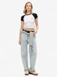 Superdry Cropped Baseball T-Shirt, Optic/Black