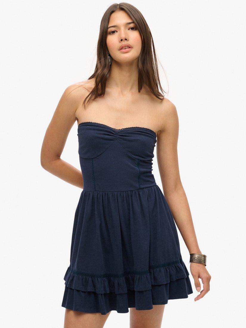 Product image 2 of 6, which shows Superdry 50s Lace Bandeau Mini Dress, Richest Navy, 10