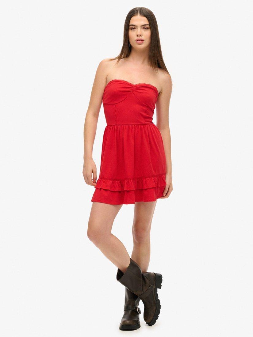 Product image 2 of 6, which shows Superdry 50s Lace Bandeau Mini Dress, Risk Red, 6