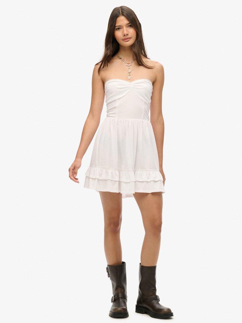 Product image 3 of 7, which shows Superdry 50s Lace Bandeau Mini Dress, Optic, 6