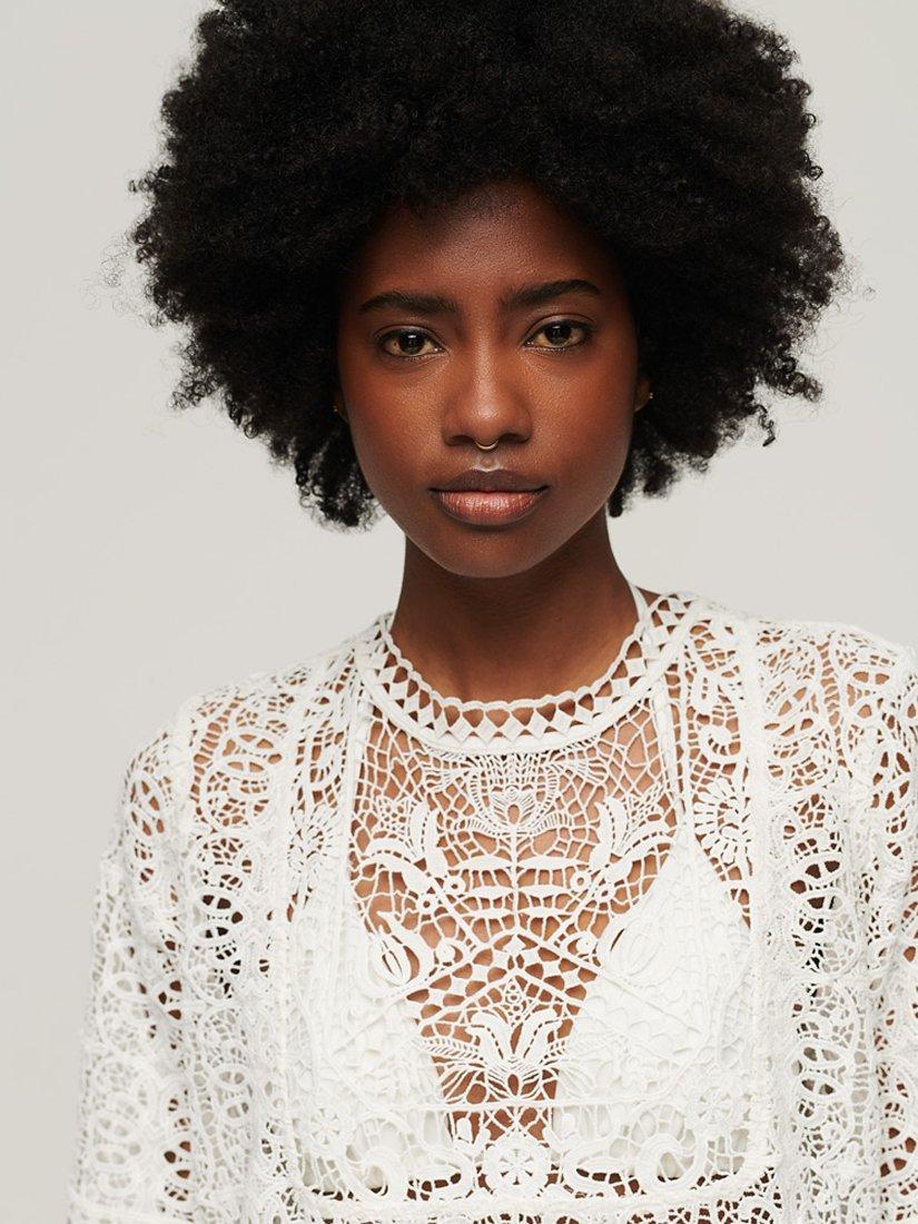 Product image 3 of 6, which shows Superdry Beach Cover Up Lace Mini Dress, Ecru, 6-8
