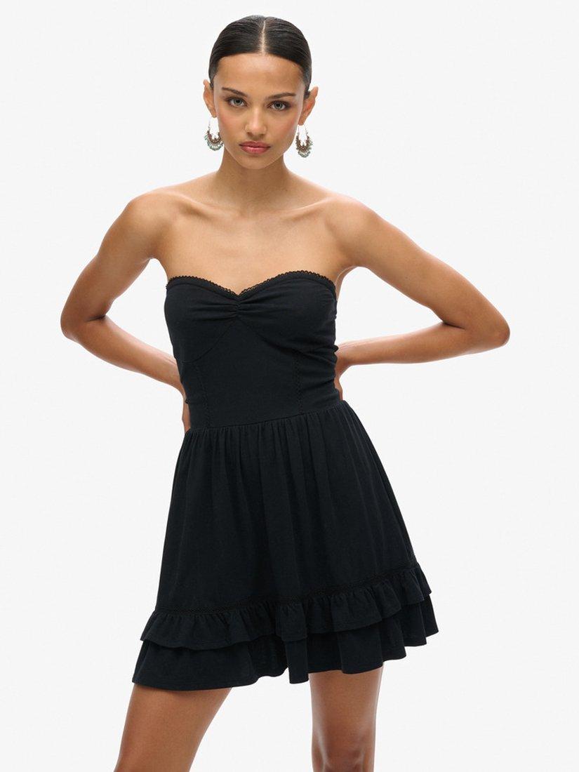 Product image 1 of 6, which shows Superdry 50s Lace Bandeau Mini Dress, Black, 6
