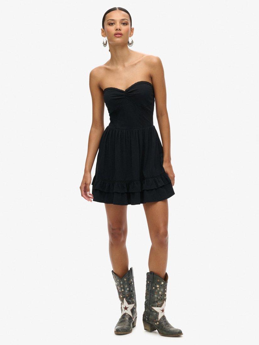 Product image 4 of 6, which shows Superdry 50s Lace Bandeau Mini Dress, Black, 6