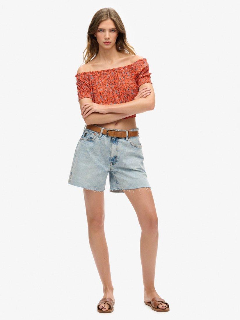 Product image 2 of 6, which shows Superdry Smocked Short Sleeve Crop Top, Autumn Orange, 6