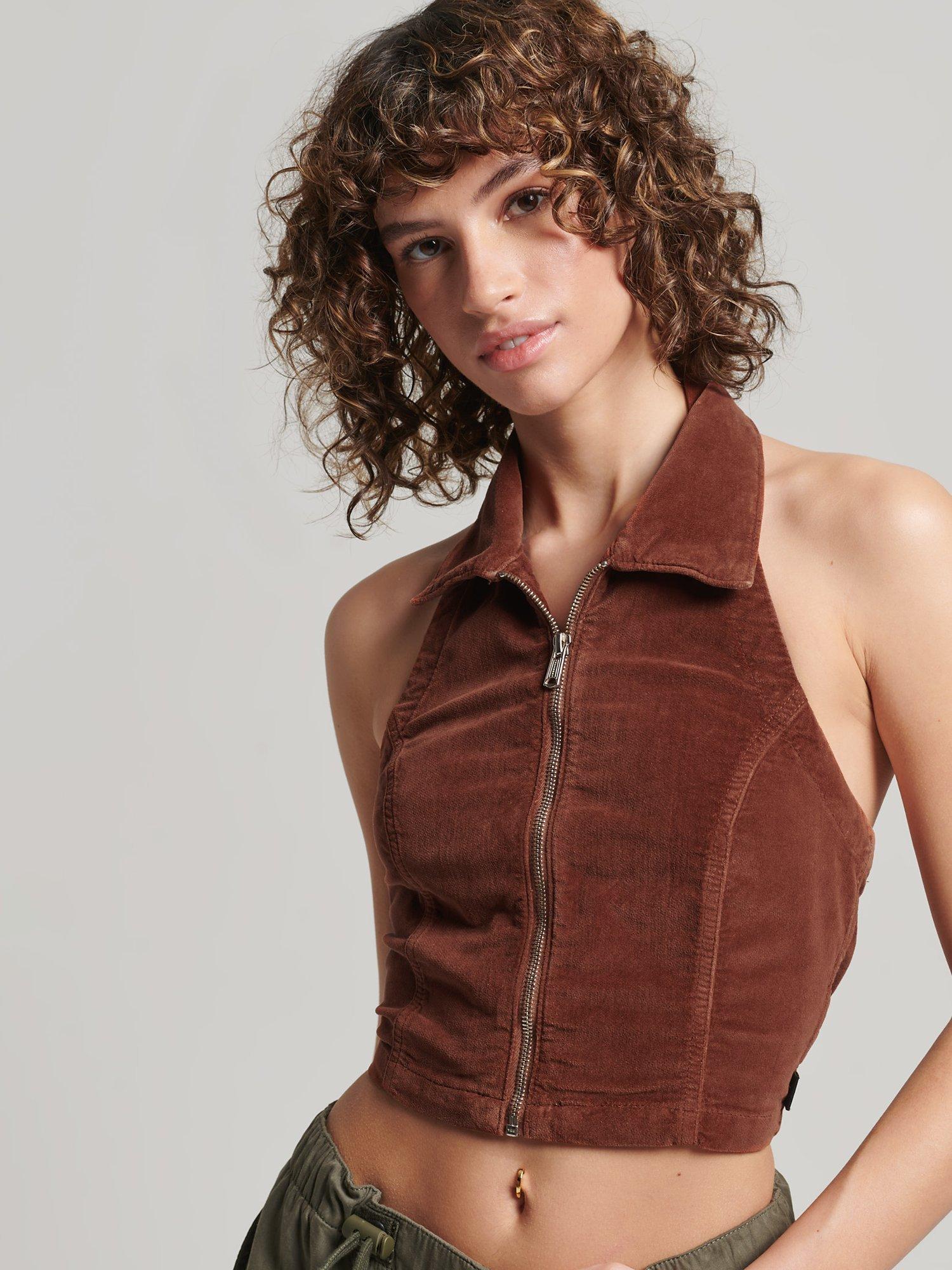 Superdry Collared Zip Thru Velvet Top