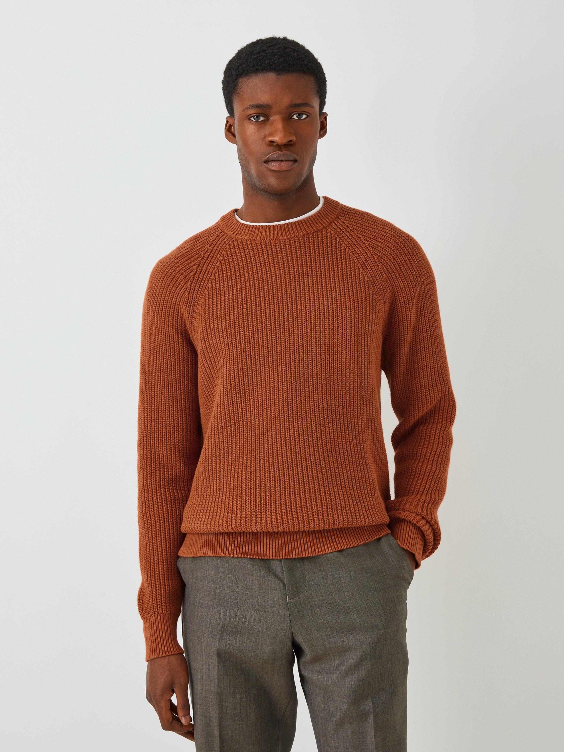 John Lewis Fisherman's Rib Crew Neck Jumper, Pecan, XXL
