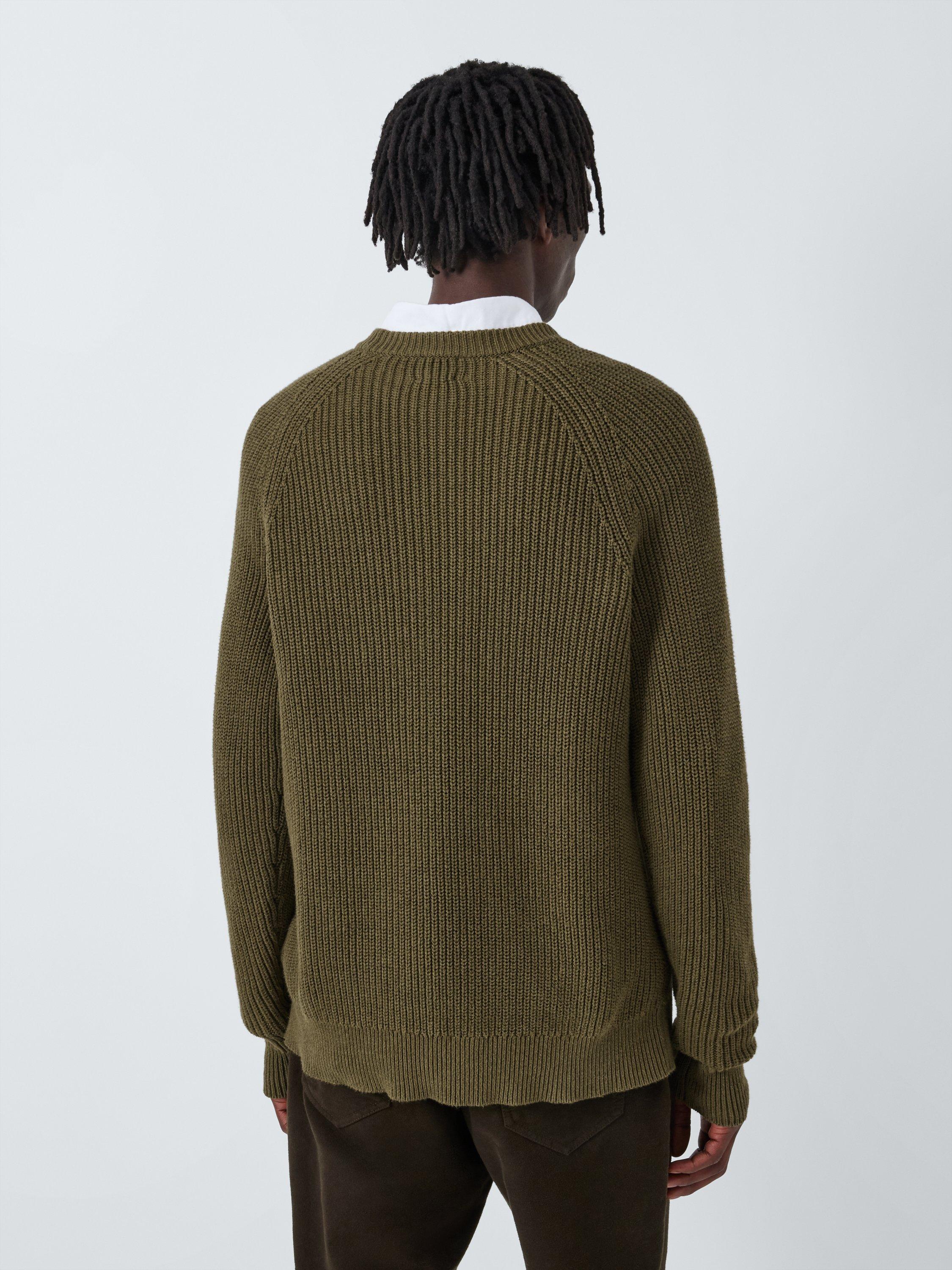 John Lewis Fisherman's Rib Crew Neck Jumper, Olive, XL