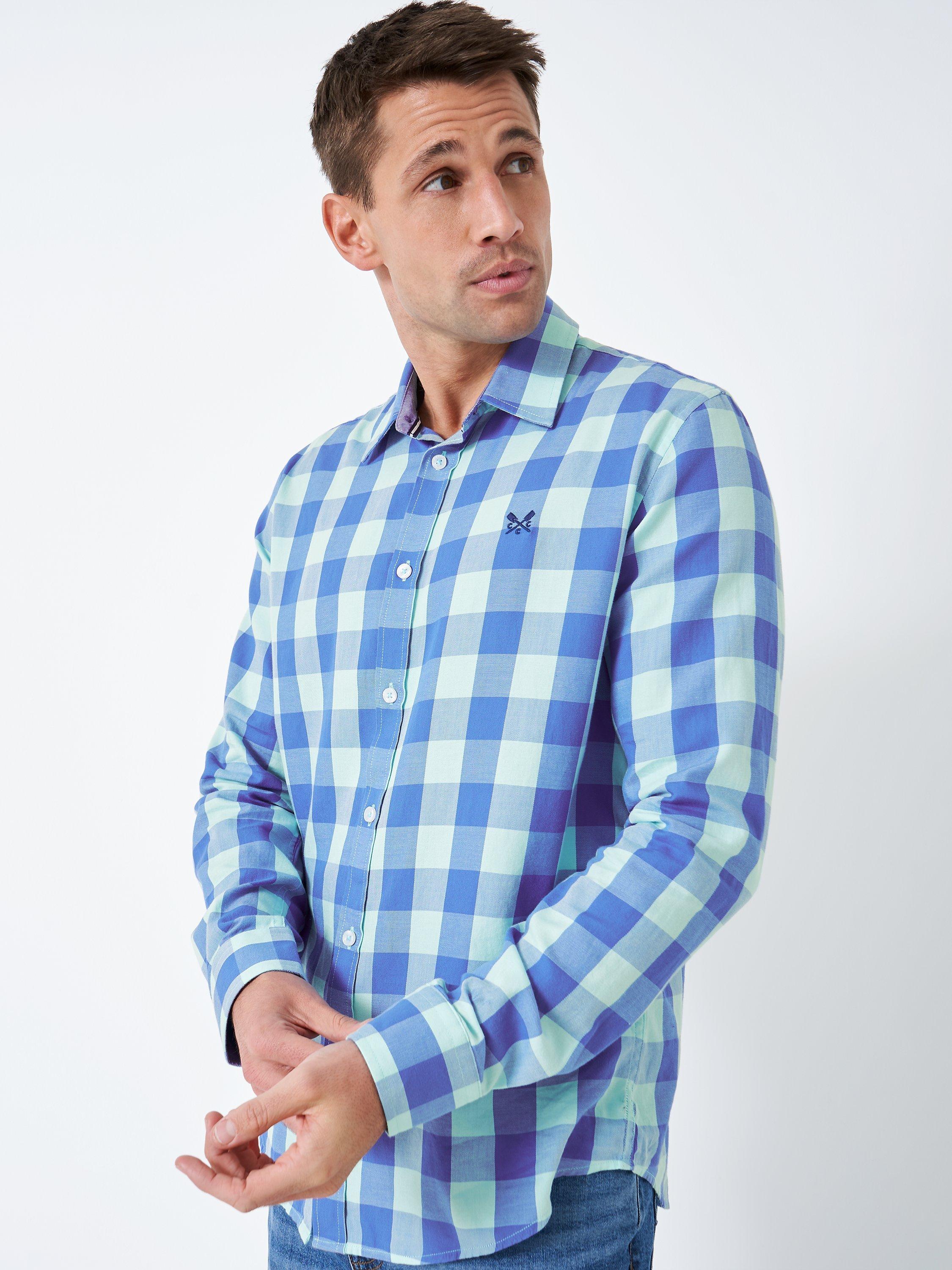 Crew Clothing Flannel Check Shirt, Mid Blue