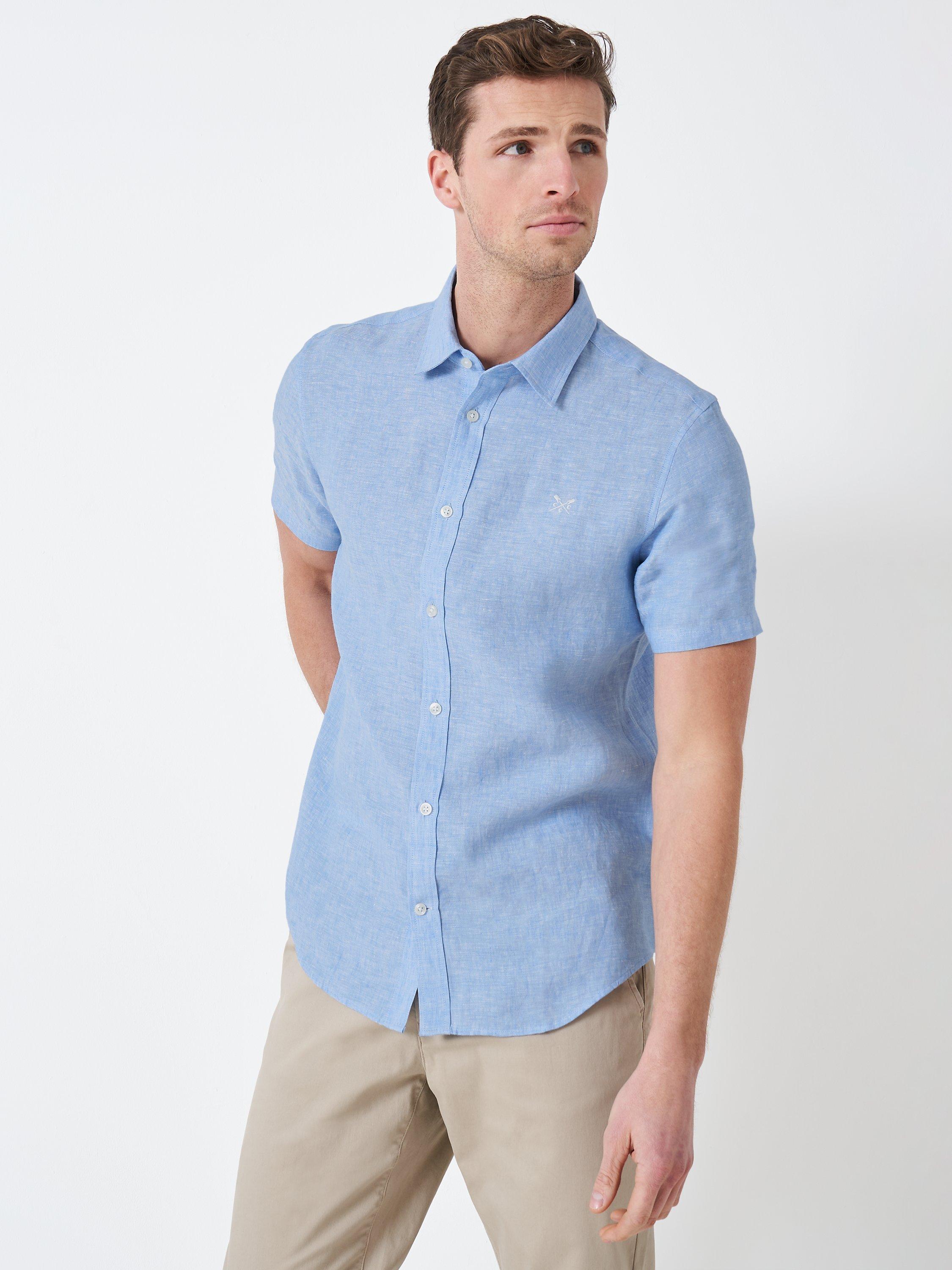 Crew Clothing Linen Short Sleeve Shirt, Light Blue