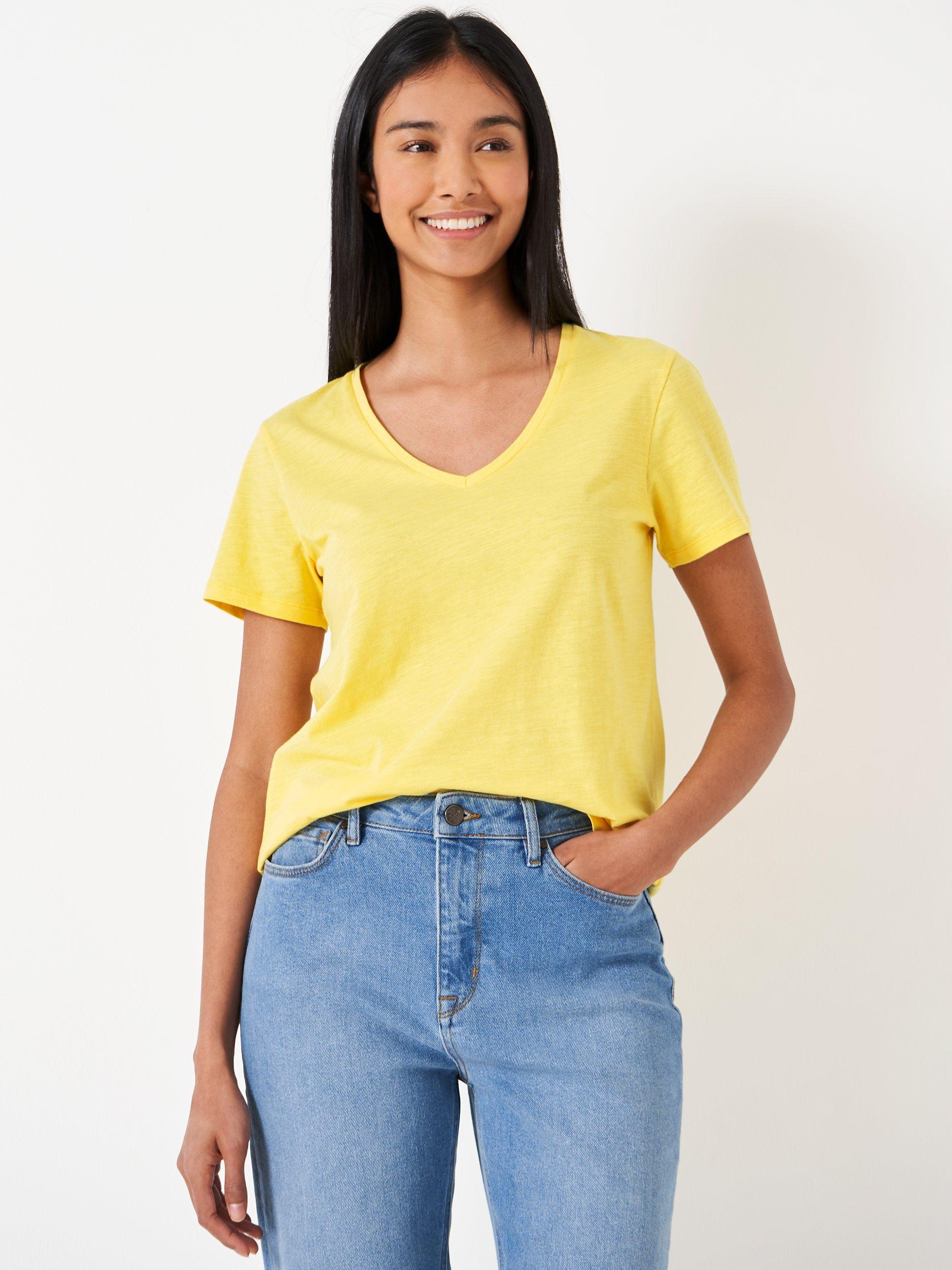 Crew Clothing Perfect V-Neck Slub T-Shirt, Lemon Yellow