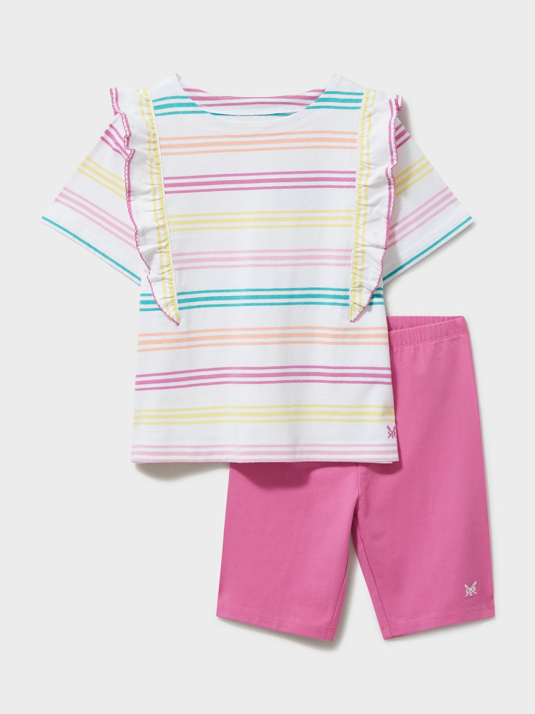 Crew Clothing Kids' Striped Longline Top and Cropped Leggings Set, Multi