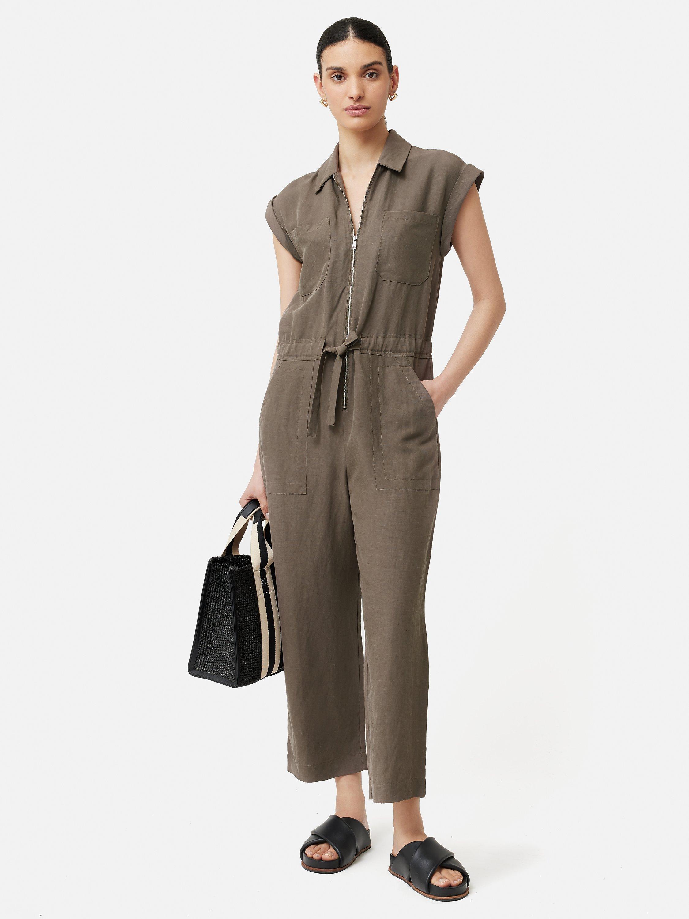Jigsaw Lyocell Linen Blend Utility Jumpsuit, Taupe