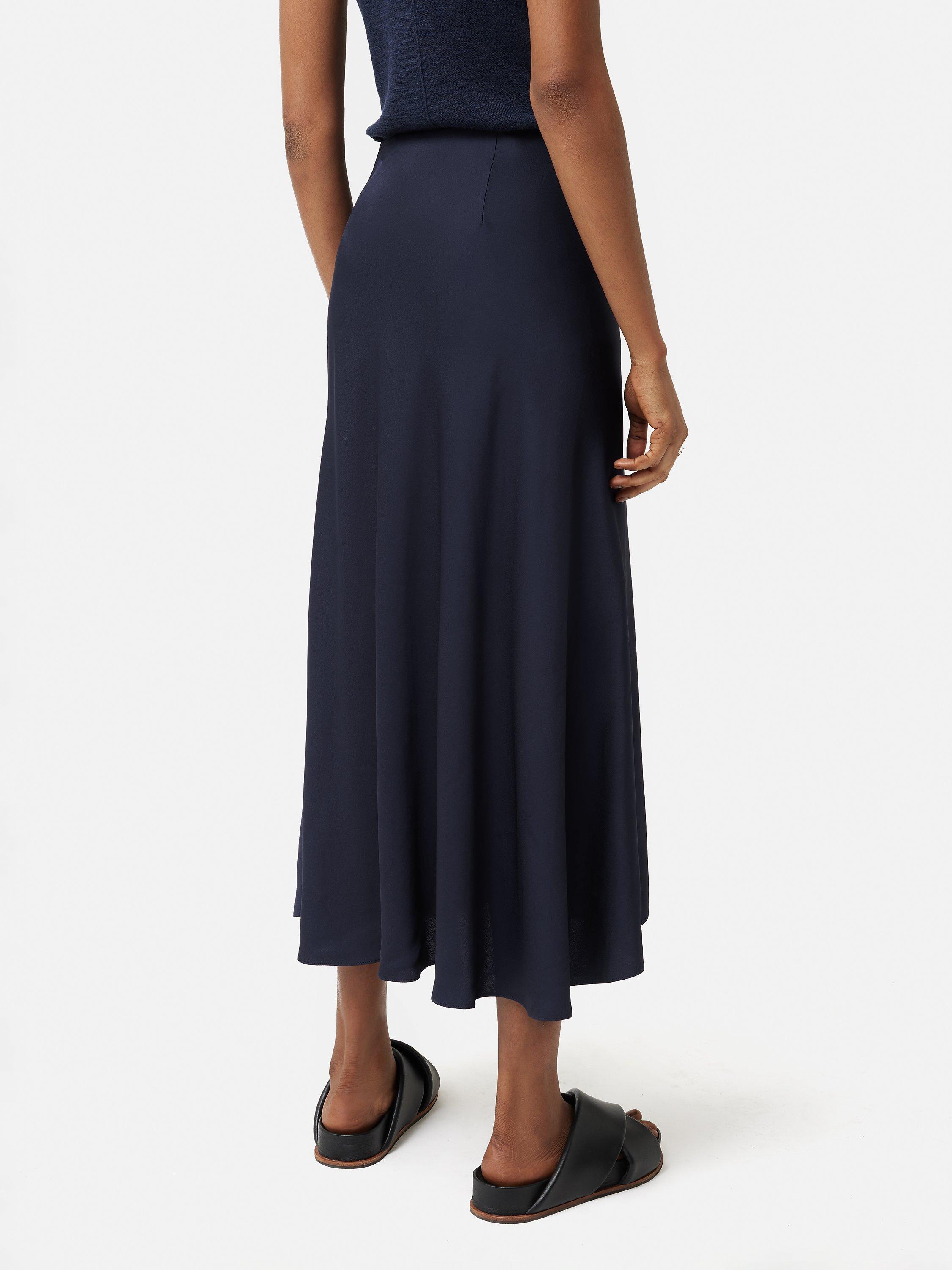 Jigsaw Satin Bias Cut Asymmetric Midi Skirt Navy