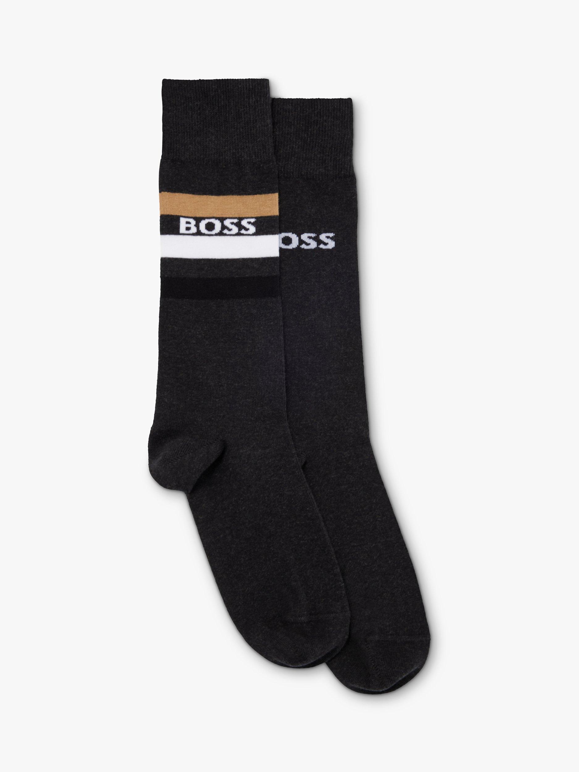 BOSS Stripe and Logo Ankle Socks, Pack of 2, Charcoal