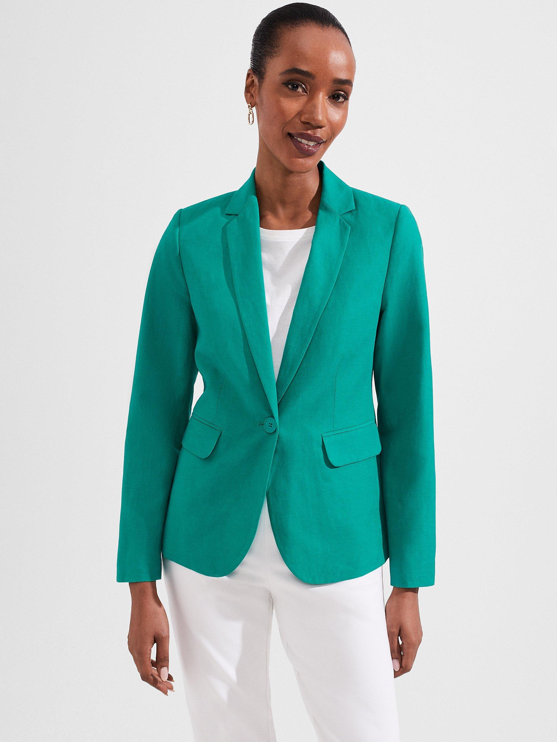 Hobbs Trinity Silk and Linen Blazer, Aruba Green