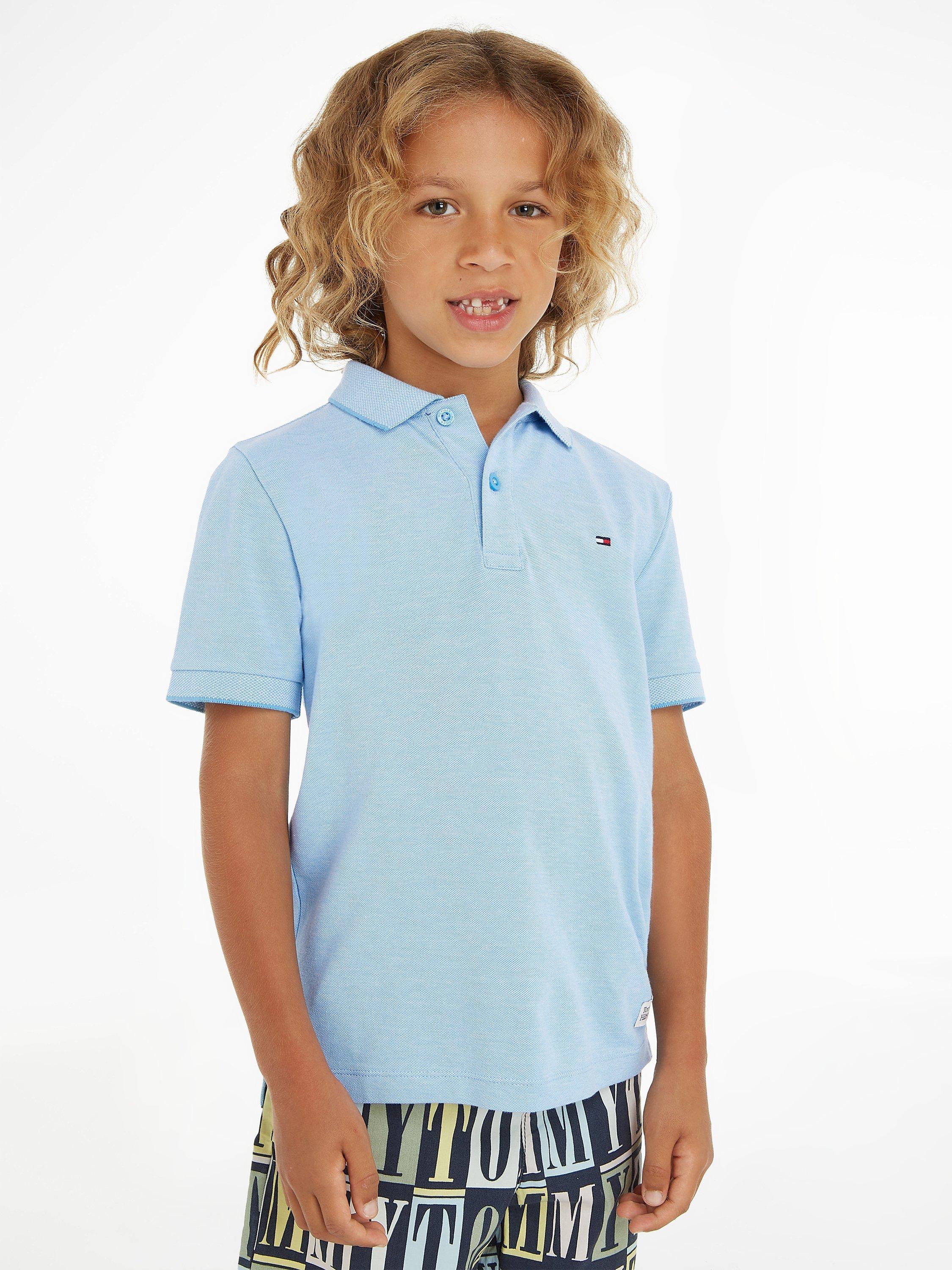 Tommy Hilfiger Kids' Essential Logo Patch Melange Pique Polo Shirt, Skysail