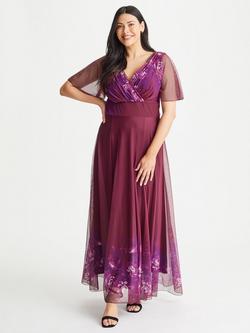 Scarlett & Jo Isabelle Floral Placement Maxi Dress, Burgundy/Multi, Burgundy/Multi