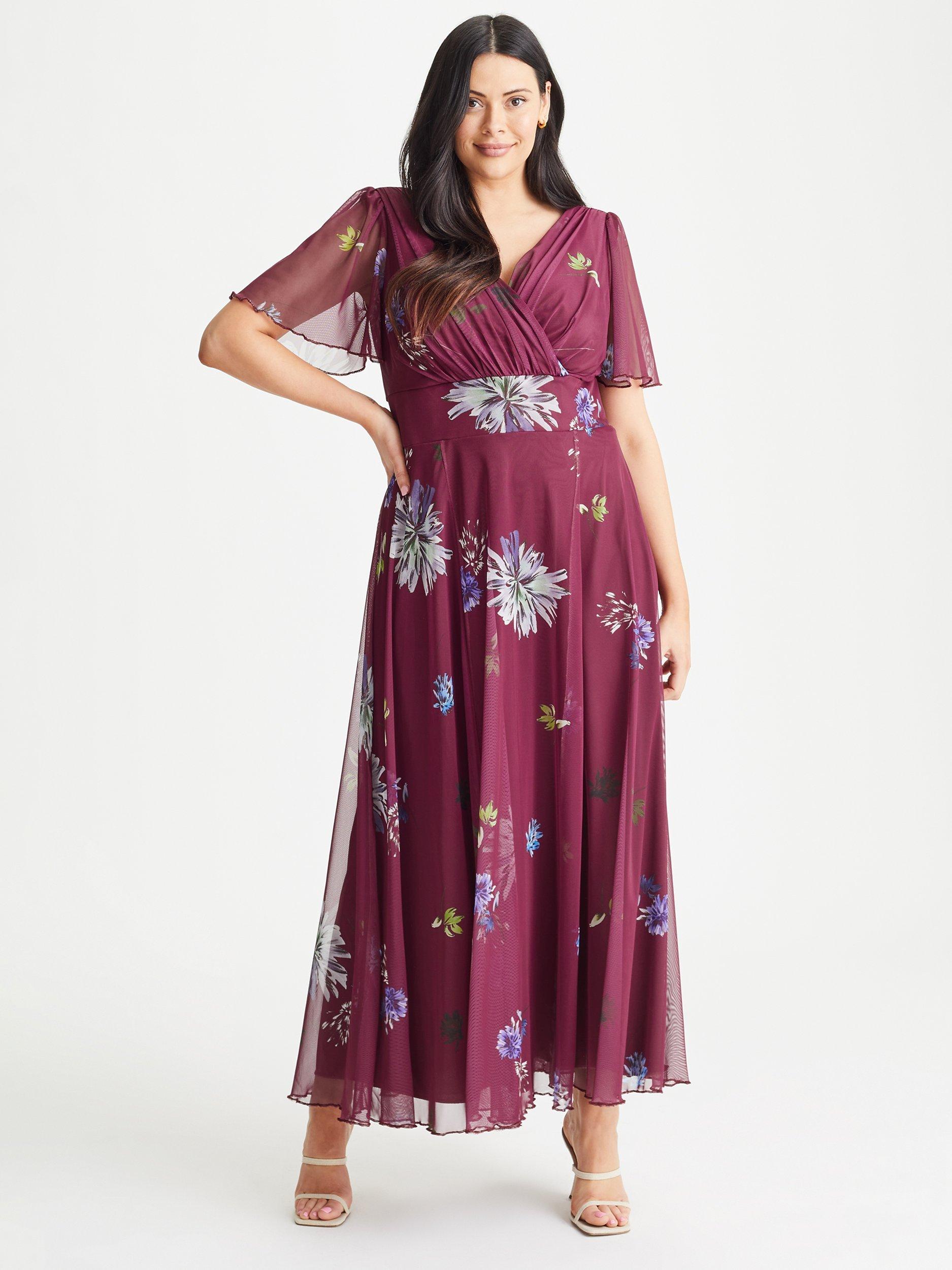 Scarlett & Jo Isabella Float Sleeve Maxi Dress, Magenta Dandelion